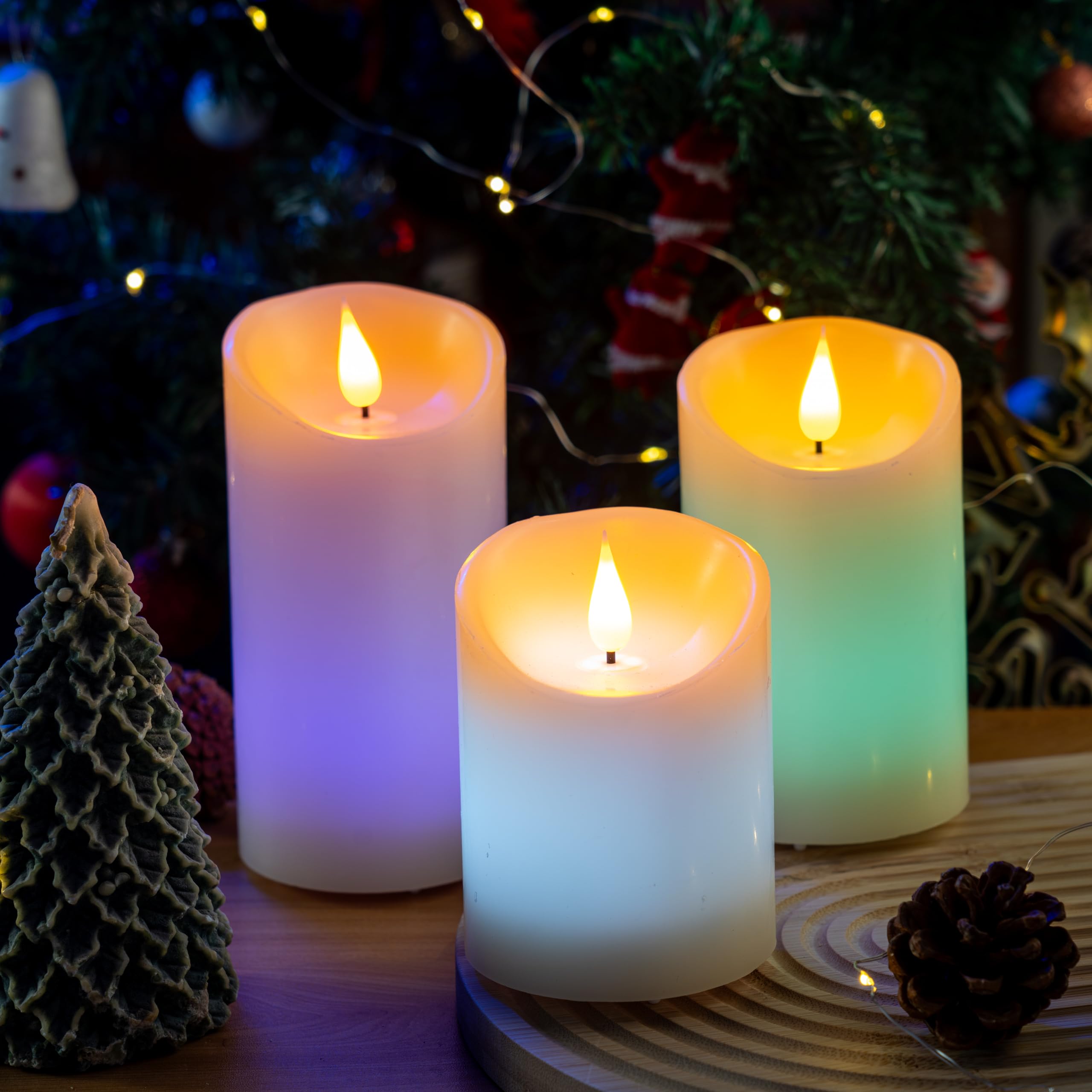 Luzzup Teal Candles, Pillar Teal Flameless Candles Feature With Color Changing, Battery Operated Candles With Remote&Timer Contr