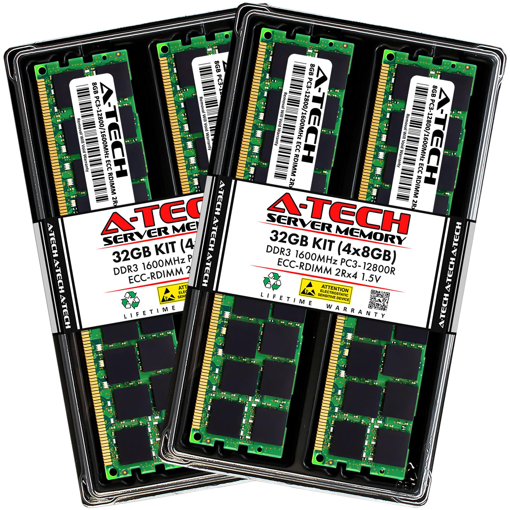 A Tech 32Gb Kit (4X8Gb) Ddr3 1600Mhz Pc3 12800R Ecc Rdimm 2Rx4 Dual Rank 1.5V Ecc Registered Dimm 240 Pin Server Ram Memory Upgr