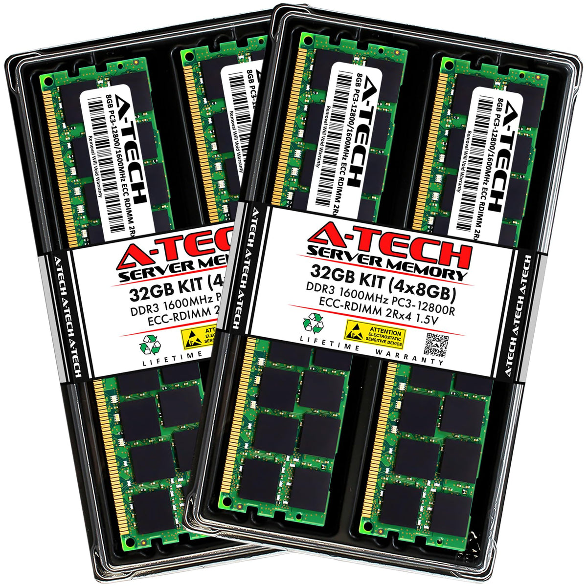 A Tech 32Gb Kit (4X8Gb) Ddr3 1600Mhz Pc3 12800R Ecc Rdimm 2Rx4 Dual Rank 1.5V Ecc Registered Dimm 240 Pin Server Ram Memory Upgr