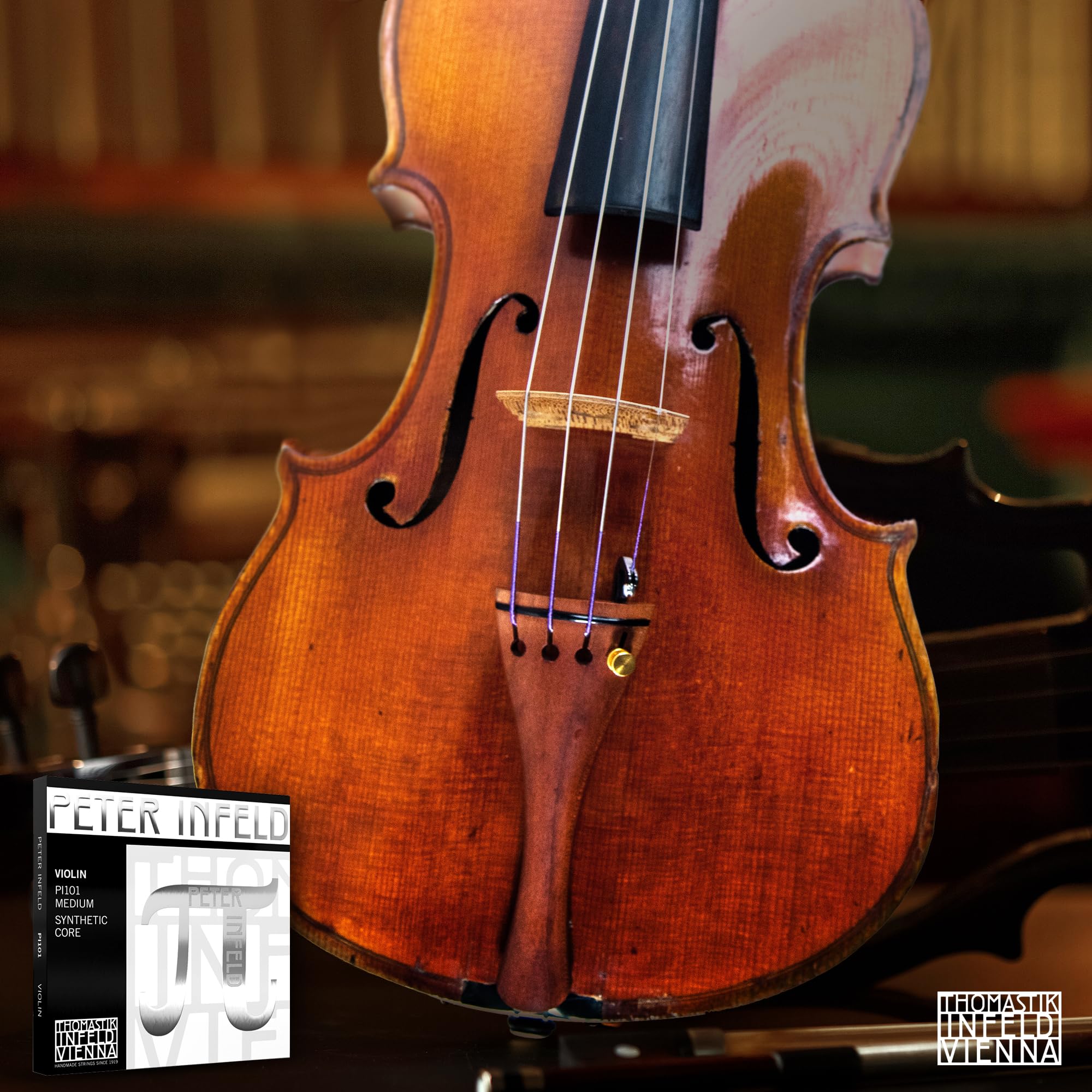Thomastik Infeld Peter Infeld Violin Strings 4/4 Full Set With Platinum E   Synthetic Core 4/4 Violin Strings Including Platinum