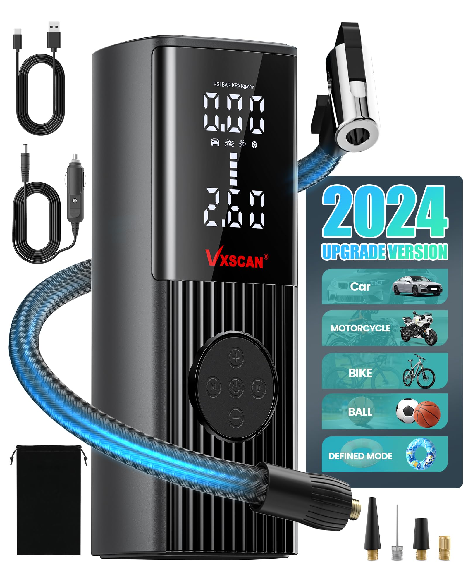 Vxscan Tire Inflator Portable Air Compressor For Car Tires, 150 Psi & 20000Mah Battery 4X Fast Inflation Cordless Tire Pump, 12V