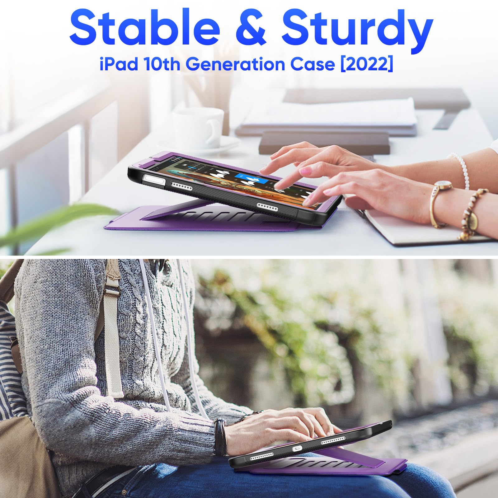 Seymac Stock Case For Ipad 10Th Generation 10.9'', Strong Magnetic Auto Sleep Shockproof Case With Absorbing Multi Angles Stand,