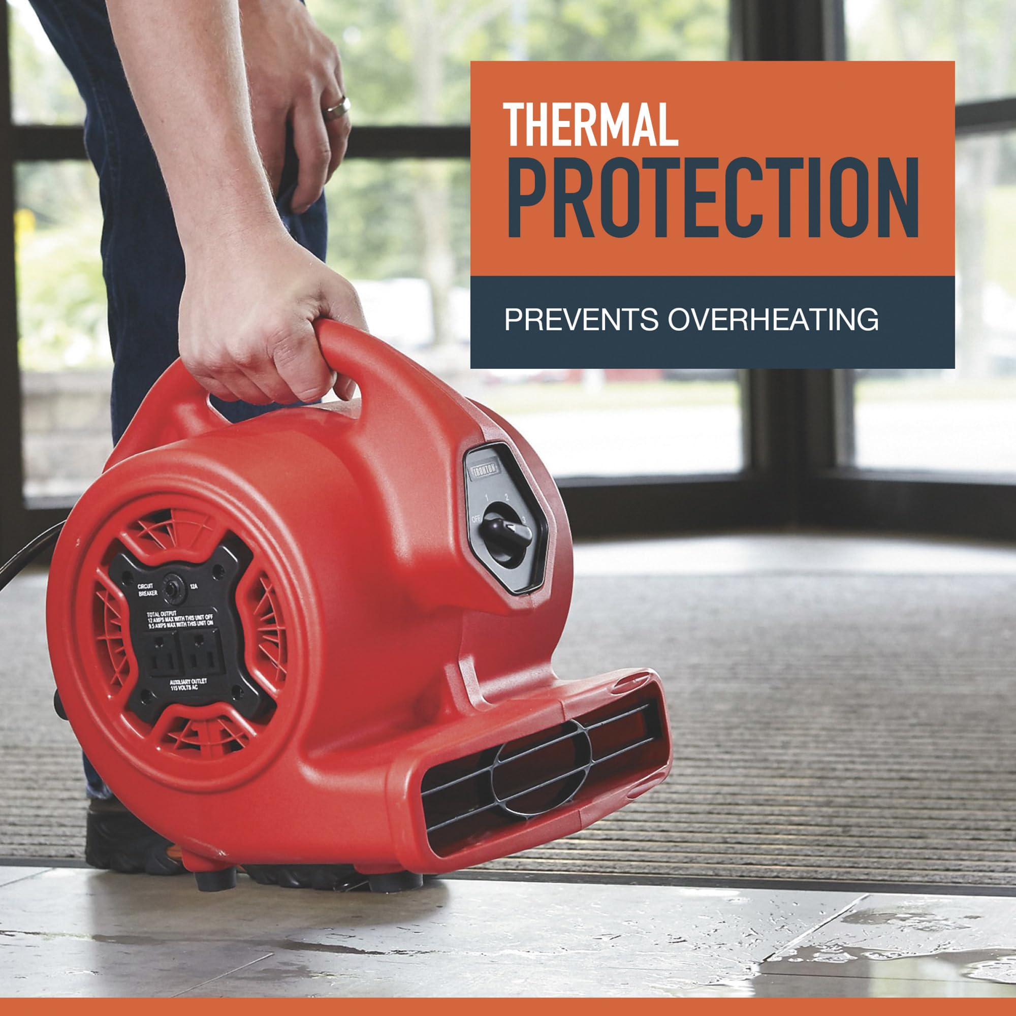 Ironton 1/8 Hp Mini Air Mover/Dryer With Built In Outlet   500 Cfm