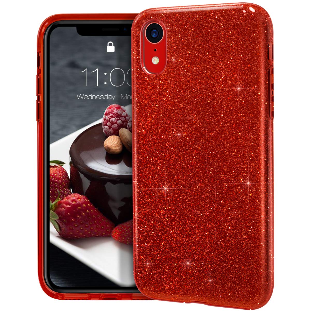 Mateprox Compatible With Iphone Xr Case,Bling Sparkle Cute Girls Women Protective Christmas Case(Red)