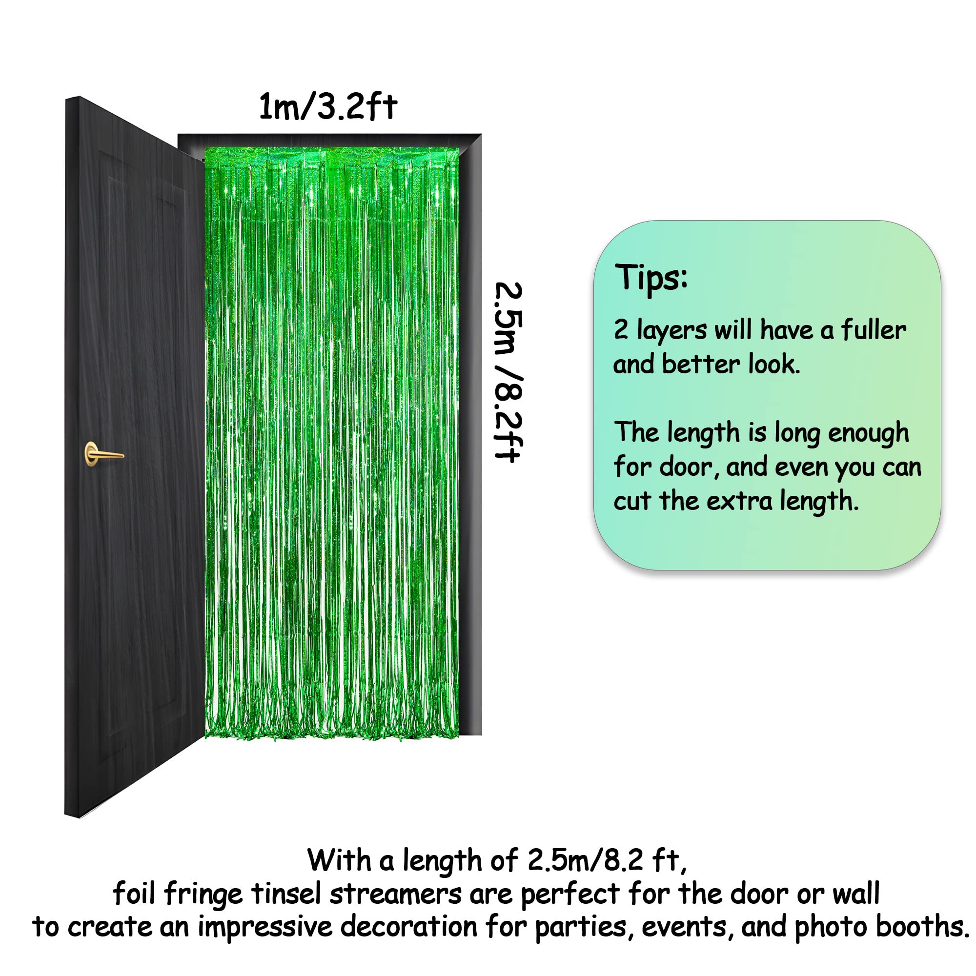 Green Tinsel Curtain Party Backdrop   Greatril Foil Fringe Streamers For St Patricks Day/Luau/Turtle/Hawaiian/Dinosaur/Ghost/Foo