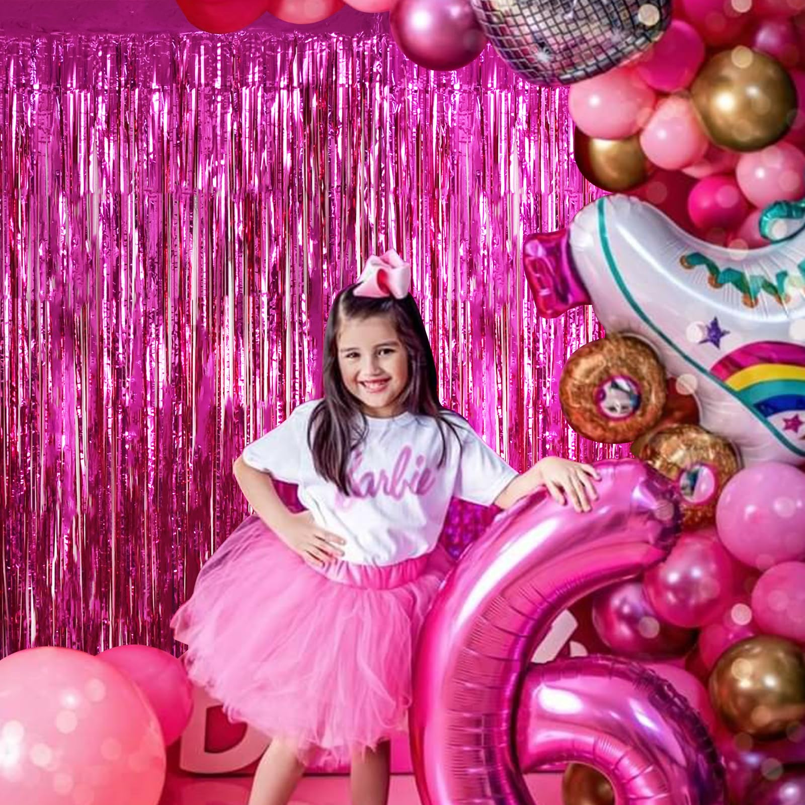 Beishida 4 Pcs Hot Pink Rosered Door Streamers Curtain Party Streamers Backdrop Fringe Foil Wall Background For Party Decoration