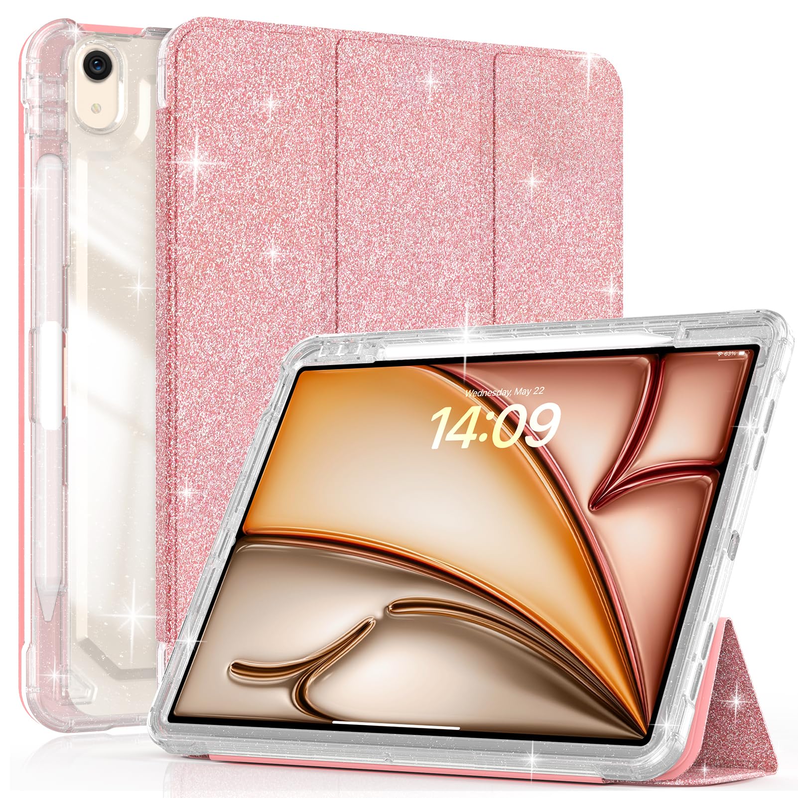 Sevrok Glitter Case For Ipad Air 13 Inch M2 (2024),Screen Protector With Pencil Holder,Sparkle Glitter Leather Trifold Stand Mag