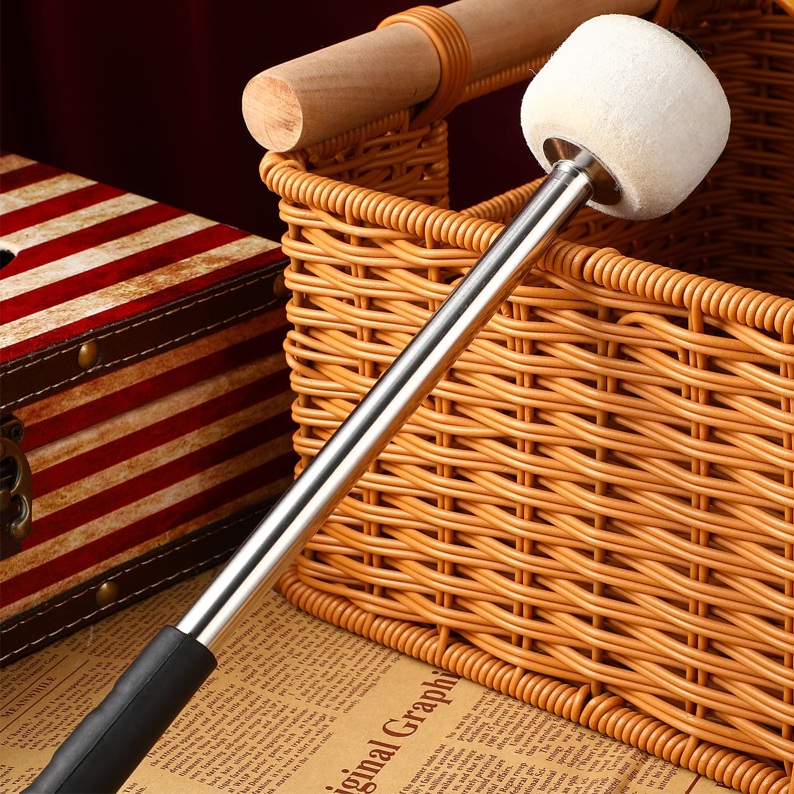 Magiclulu 1 Pcs Durable Bass Drum Mallet Stick With Wool Felt Head Drumstick Classic Felt For Music Lover