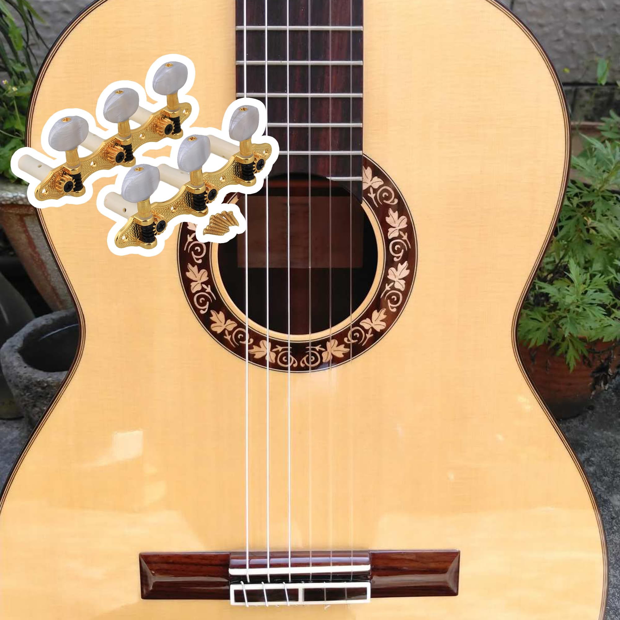 Yibuy Golden Classical Guitar Tuning Pegs Machine Heads Guitar Tuners W/ 8Pcs Screws