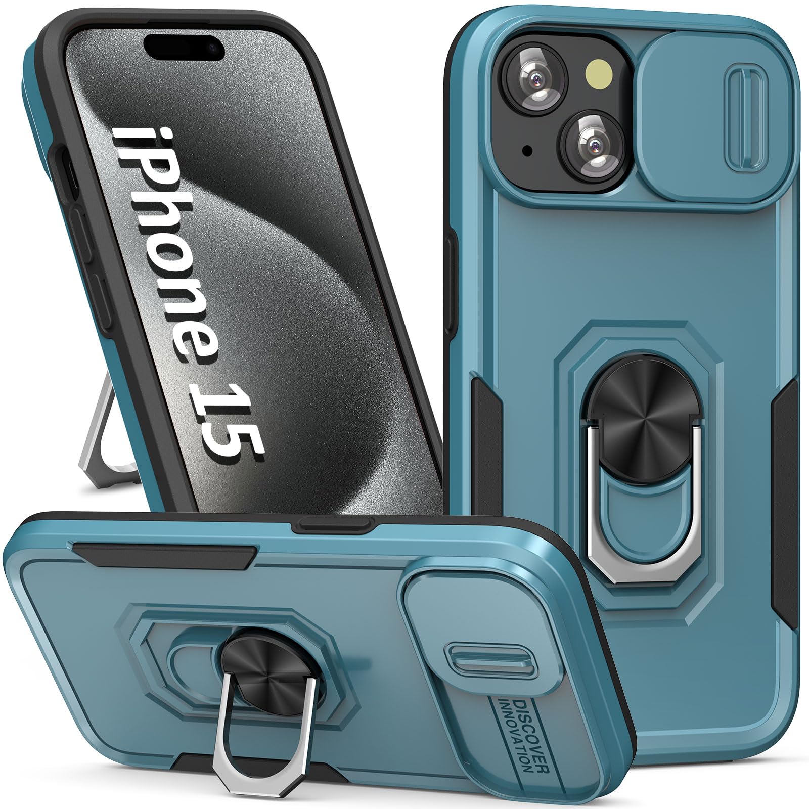 Sefing Phone Case For Iphone 15 Case Iphone 15 Phone Case With Kickstand Ring Holder, With Camera Cover, With Magnetic Car Mount
