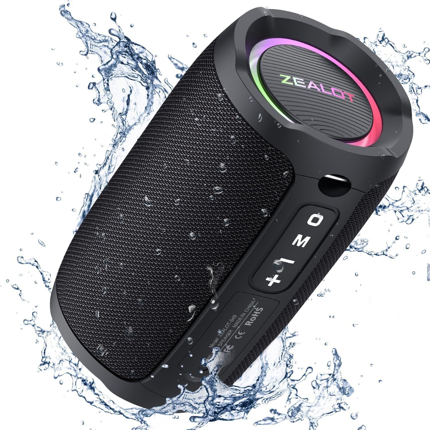 Zealot Portable Speaker, Bluetooth Speaker 20W, Outdoor Speaker Wireless, Waterproof Ip67, Dual Pairing, Loud Stereo Sound, Bt5.2, Rgb Light, Usb, Tf, Speaker For Home, Outdoor, Beach Black