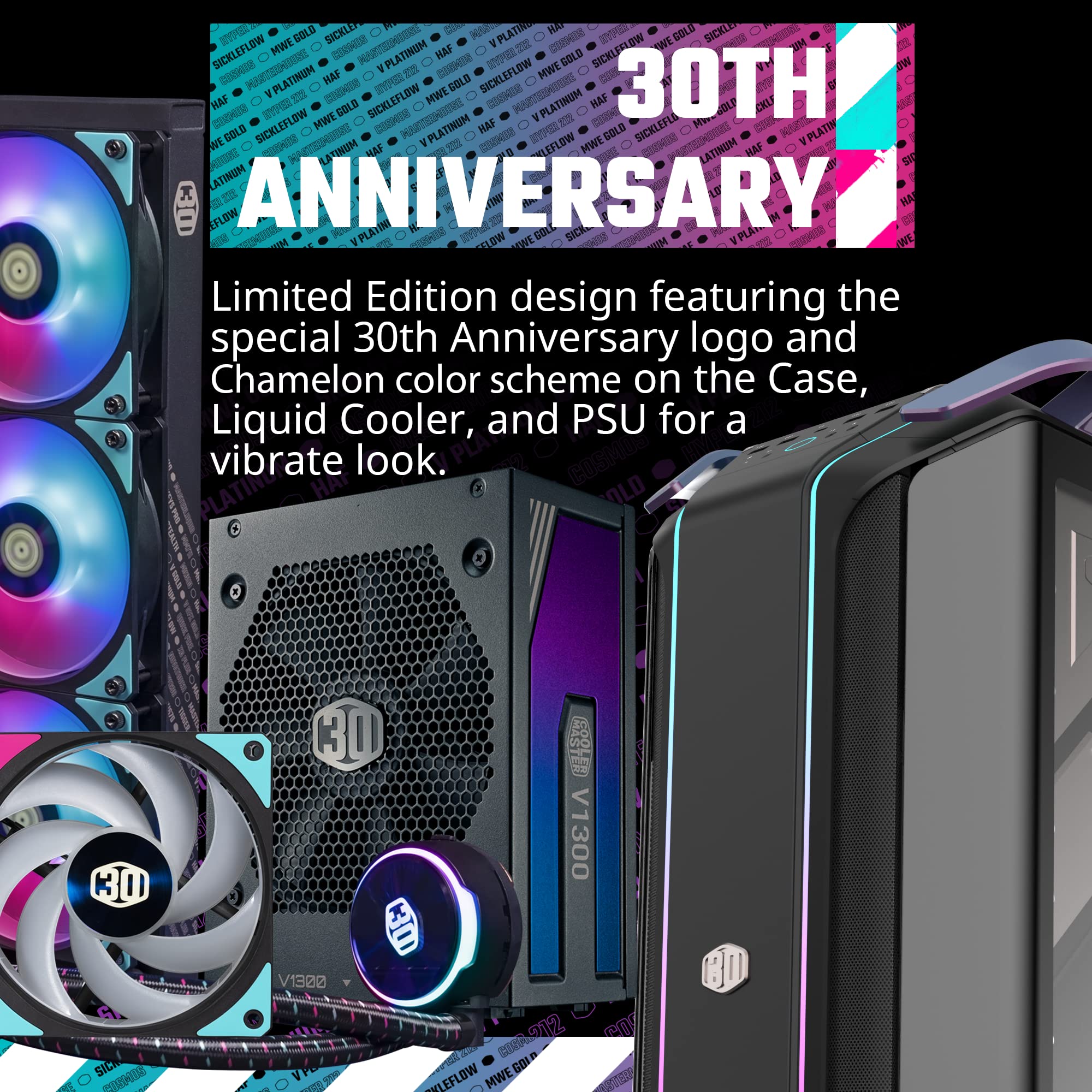 Cooler Master 30Th Year Anniversary Cosmos Infinity C700M E Atx Full Tower, Pl360 Flux Close Loop Aio Cpu Liquid Cooler, V1300 P