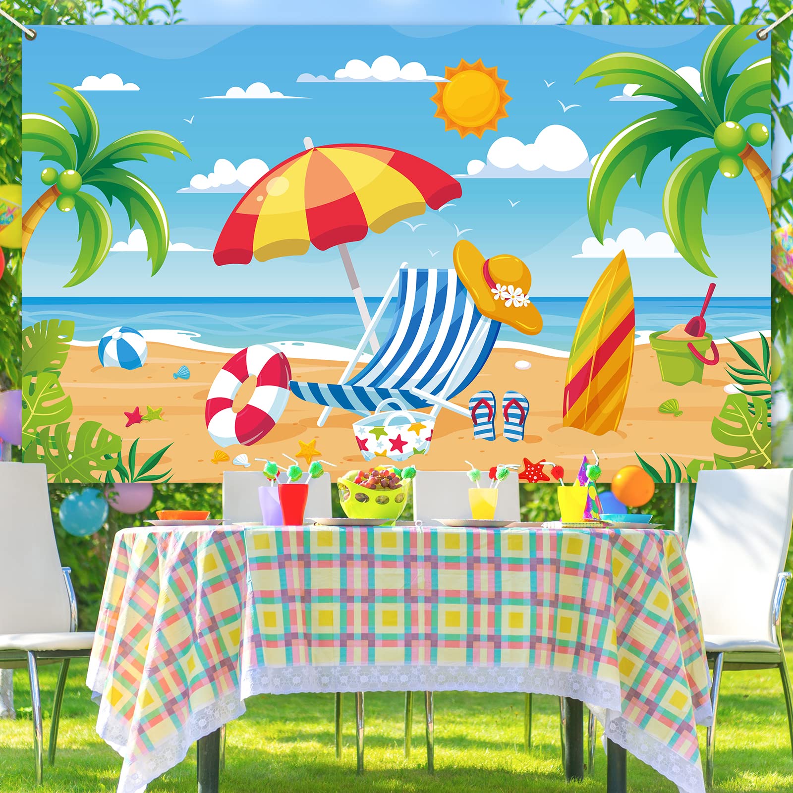 Summer Beach Backdrop For Hawaiian Party Decorations Pool Surfboard Banner For Hawaiian Themed Birthday Baby Shower Party Suppli