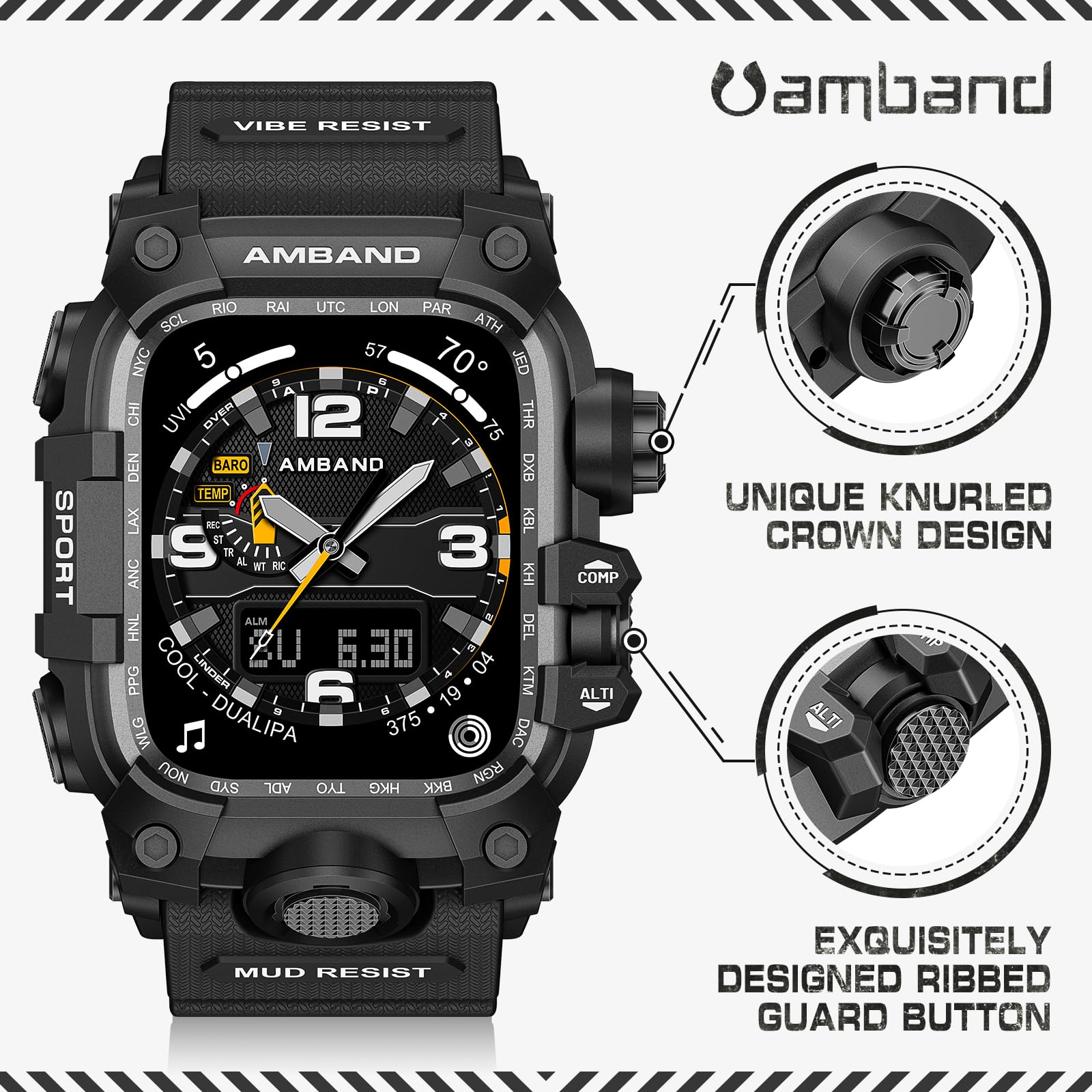 Amband M3 Rugged Case With Band Designed For Apple Watch Series 9/8/7 45Mm   Black