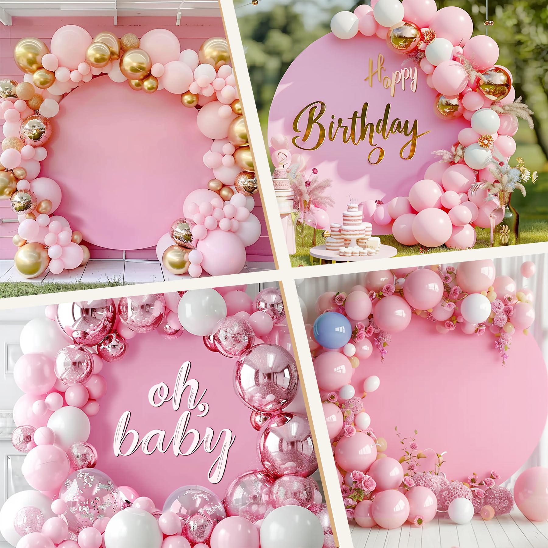 Haefoo 7.2Ft Pink Round Backdrop Cover For 5 To 7.2Ft Circle Arch Stand - Adjustable Round Arch Cover Circle Backdrop Cover For