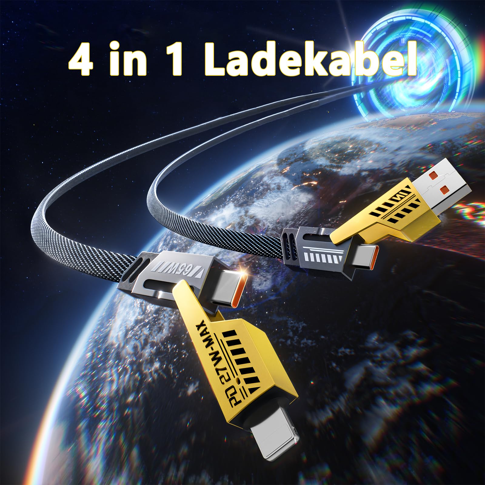 Gartmost 2Pack 4 In 1 Fast Charging Cable, Transferring Data, 6.65 Ft, Braided Cable 65W, Usb C Usb A And Ip, Multiple Charging