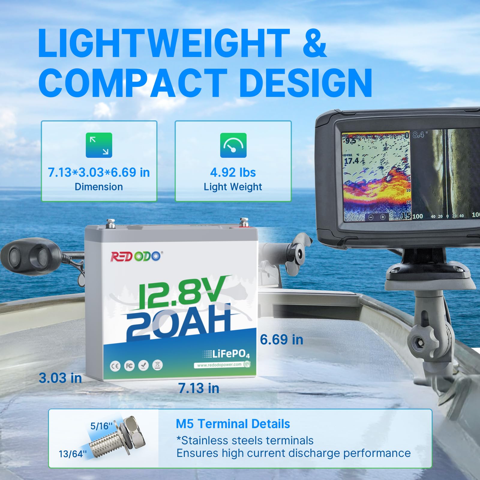 Redodo 12V 20Ah Lifepo4 Battery, 4000+ Deep Cycles Lithium Battery With 20A Bms, 256Wh Energy, Perfect For Kayak Finshfinder, Ic