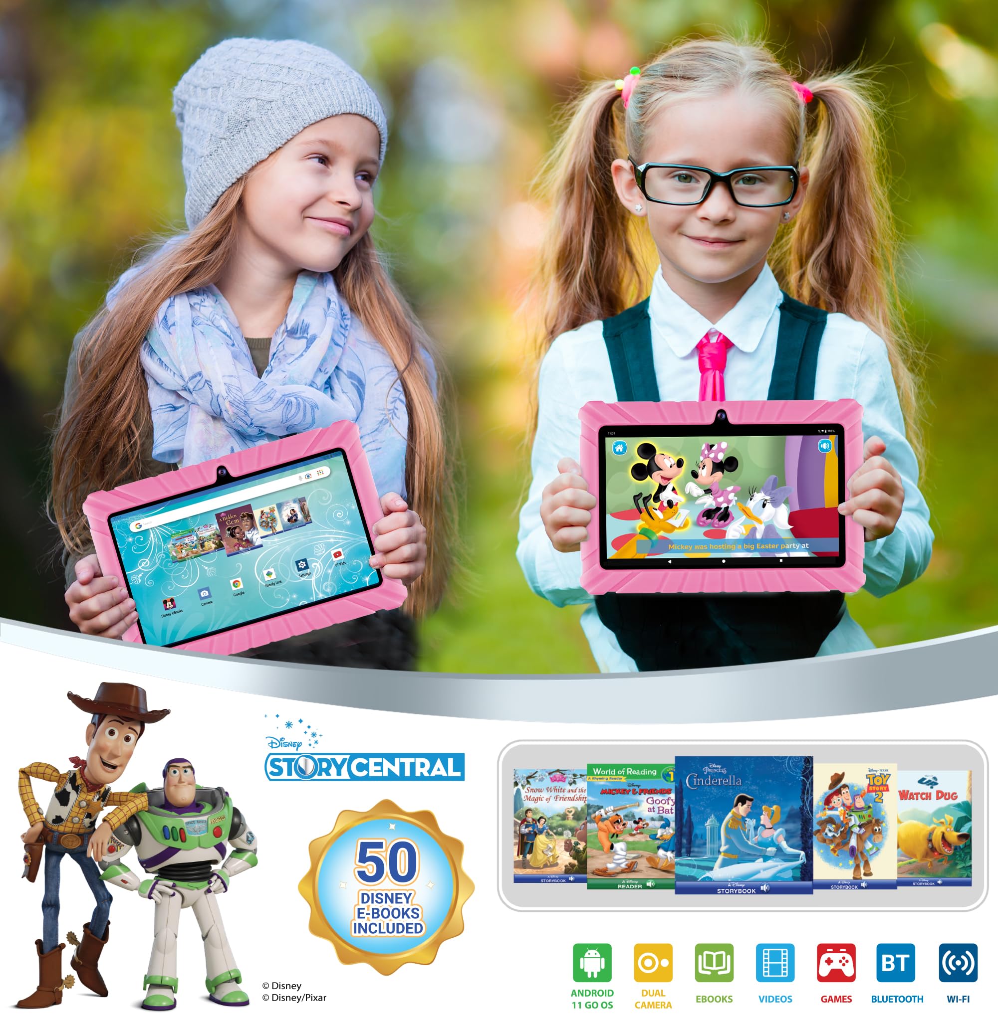 Contixo 7'' Android Kids Tablet 32Gb, Includes 50+ Disney Storybooks & Stickers (Value $200), Kid Proof Case, (2024 Model)   Pin