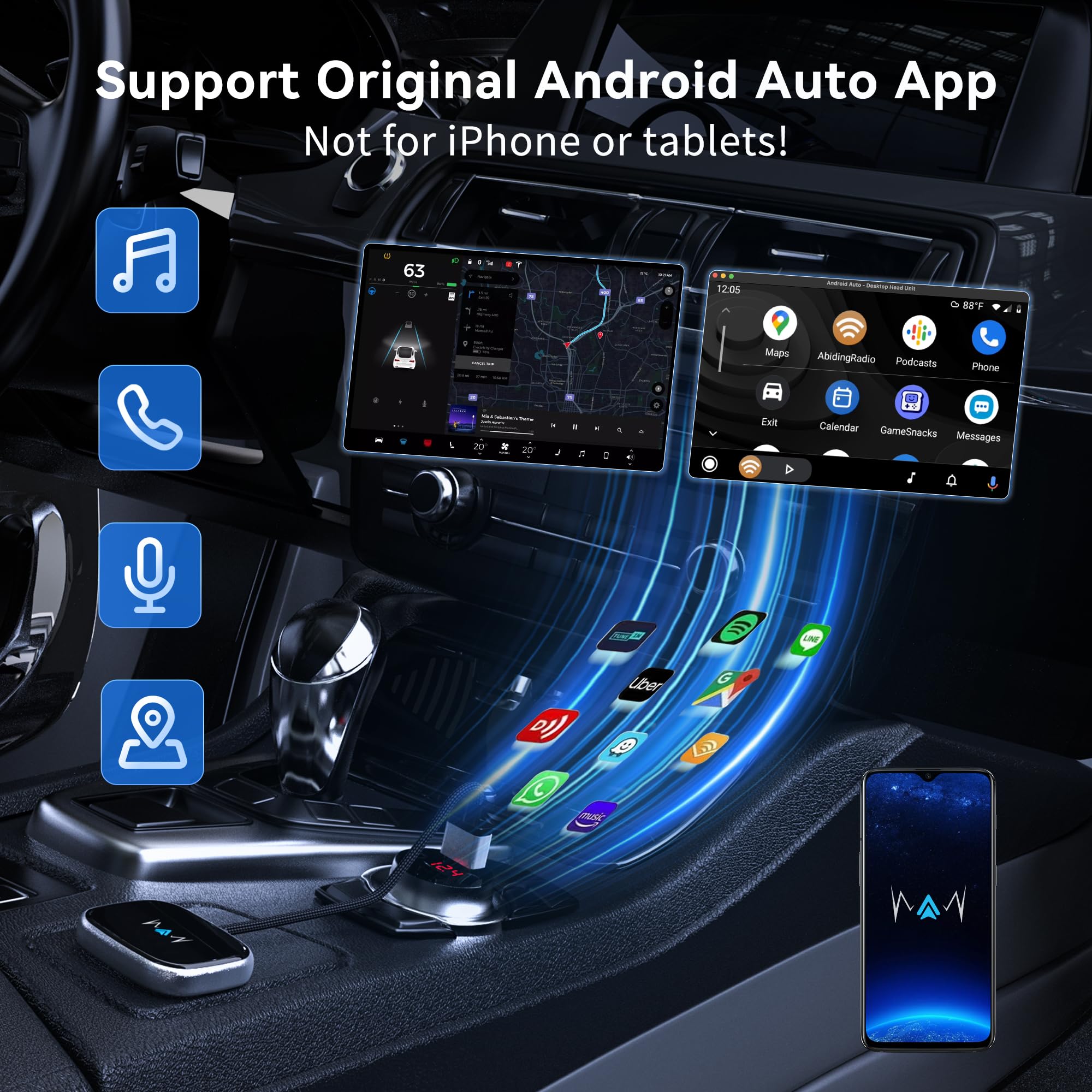 Vnilrgle Android Auto Wireless Adapter, Wireless Carplay Adapter, Latest Nfc Touchscreen Connectivity, Plug And Play For Android