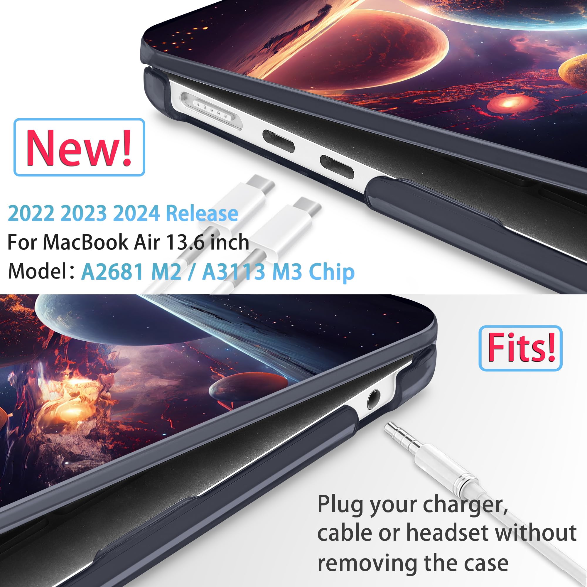 Mektron For 2024 M3 Macbook Air 13.6 Inch A3113 Case Compatible 2022 2023 A2681 M2 Chip With Liquid Retina Display Touch Id, Pri