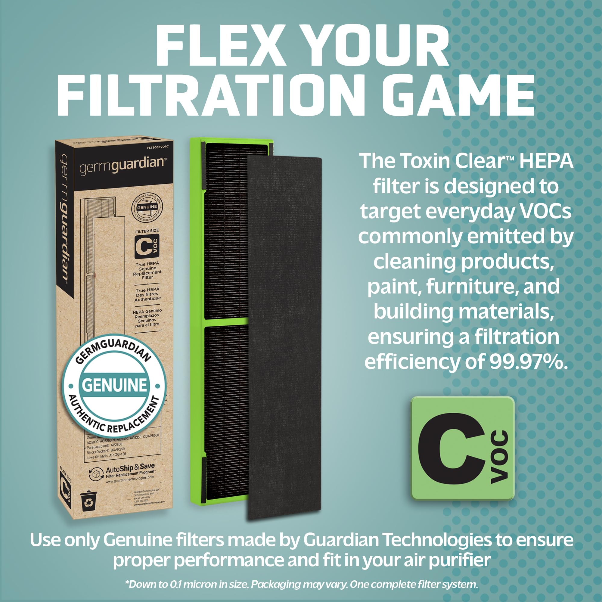 Germguardian Filter C Toxin Clear Hepa Genuine Replacement Filter, Removes 99.97% Of Pollutants, Common Vocs, Household Toxins,