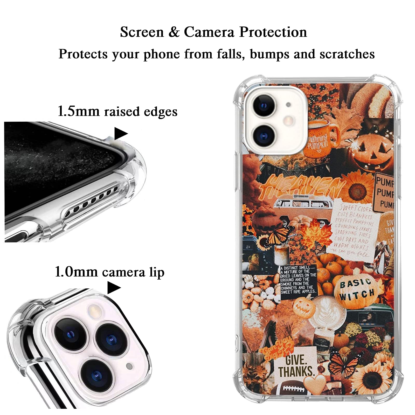 Autumn Collage Pumpkin Witch Halloween Case For Iphone 11, Retro Aesthetic Pumpkin Case For Girls Women Men, Cool Trendy Tpu Bum
