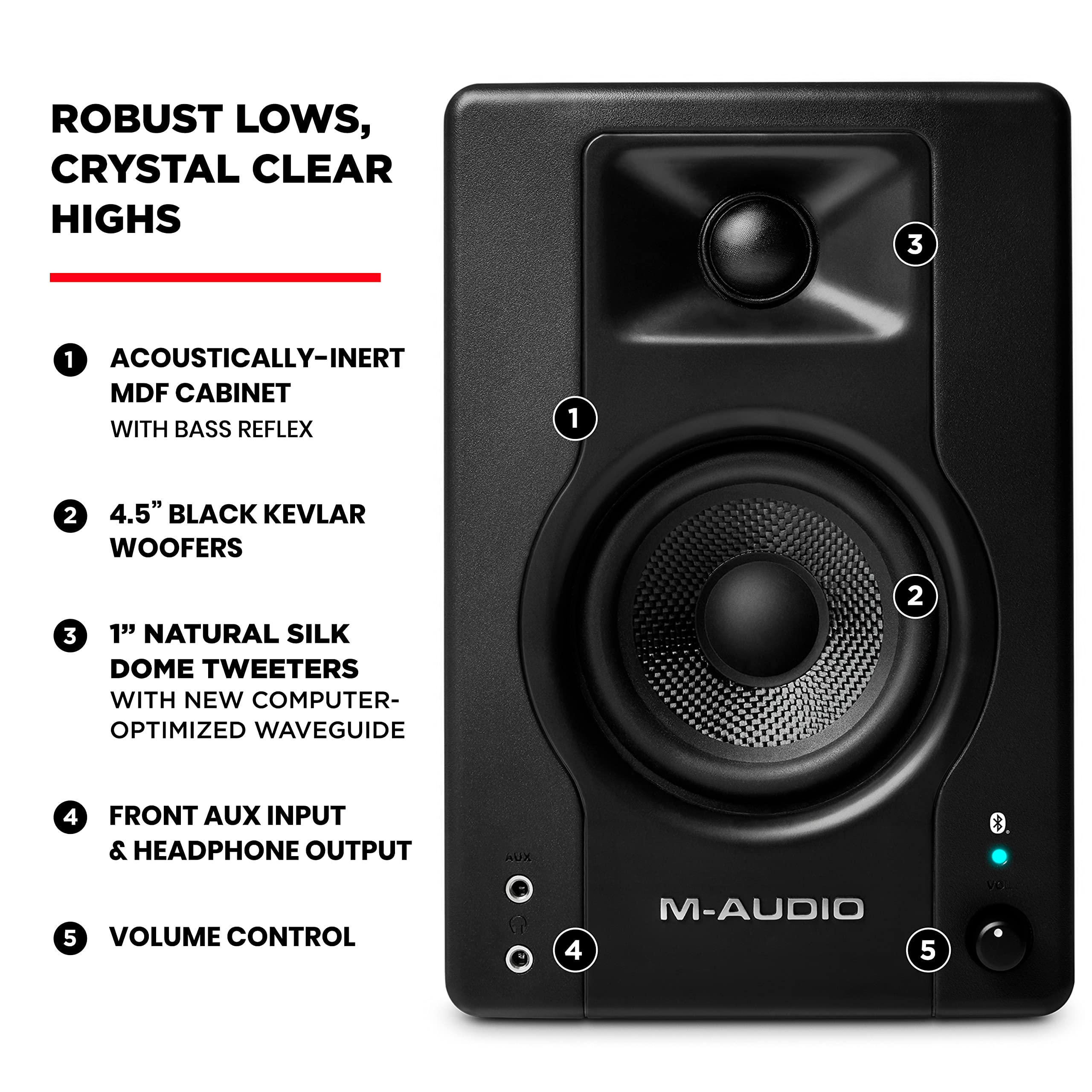 M Audio Bx4Bt 4.5'' Studio Monitors & Pc Speakers With Bluetooth For Recording And Multimedia With Music Production Software, 12
