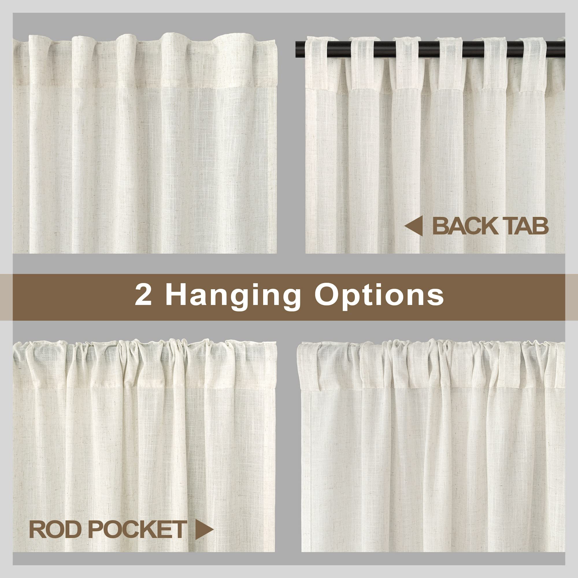 Natural Linen Curtains 38 Inch Wide For Door 2 Panel Rod Pocket Back Tab Semi Sheer Neutral Cream Curtains For Small Windows Bat