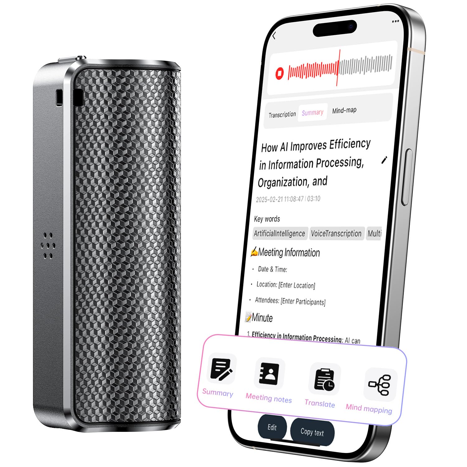 AI Voice Recorder with Real-Time Transcription & Translation, AI Voice Transcriber, Smart Summary, AI-Powered Mind Mapping & Tra