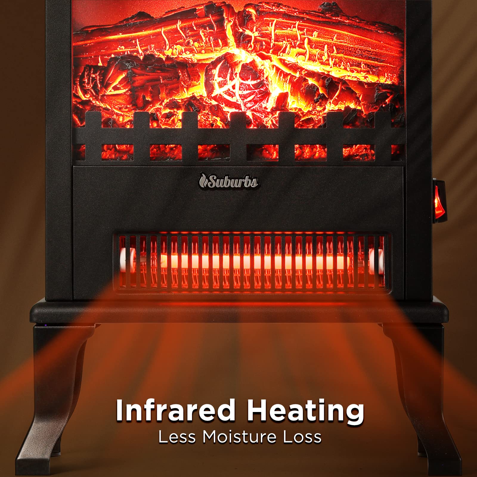 Turbro Suburbs Ts17Q Infrared Electric Fireplace Stove, 19'' Freestanding Stove Heater With 3 Sided View, Realistic Flame, Overh