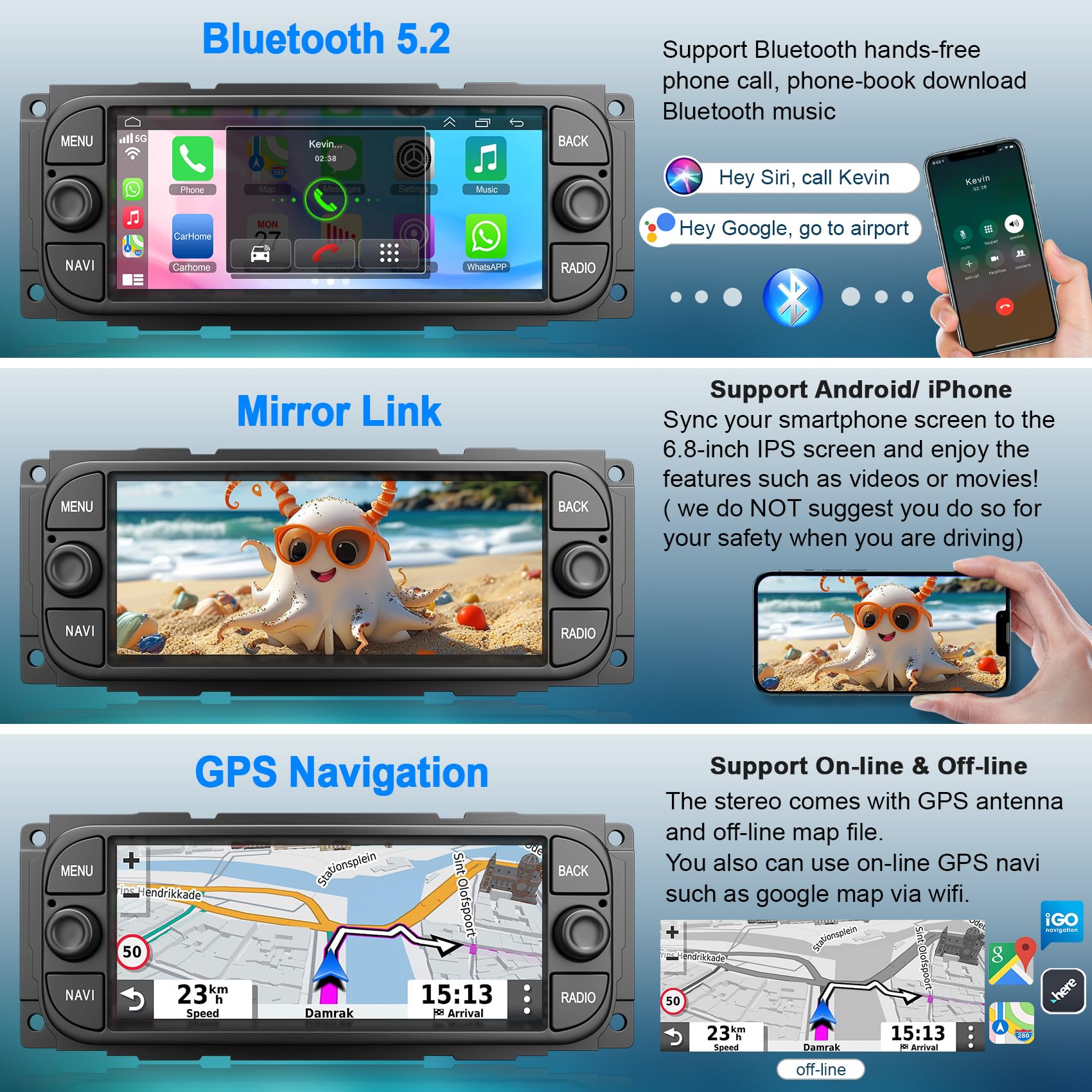 [4G+64G] Car Radio For Dodge Ram(2002-2006), Jeep Wrangler (2003-2006),Jeep Grand Cherokee (1999-2004), Chrysler 300(2002-2004),