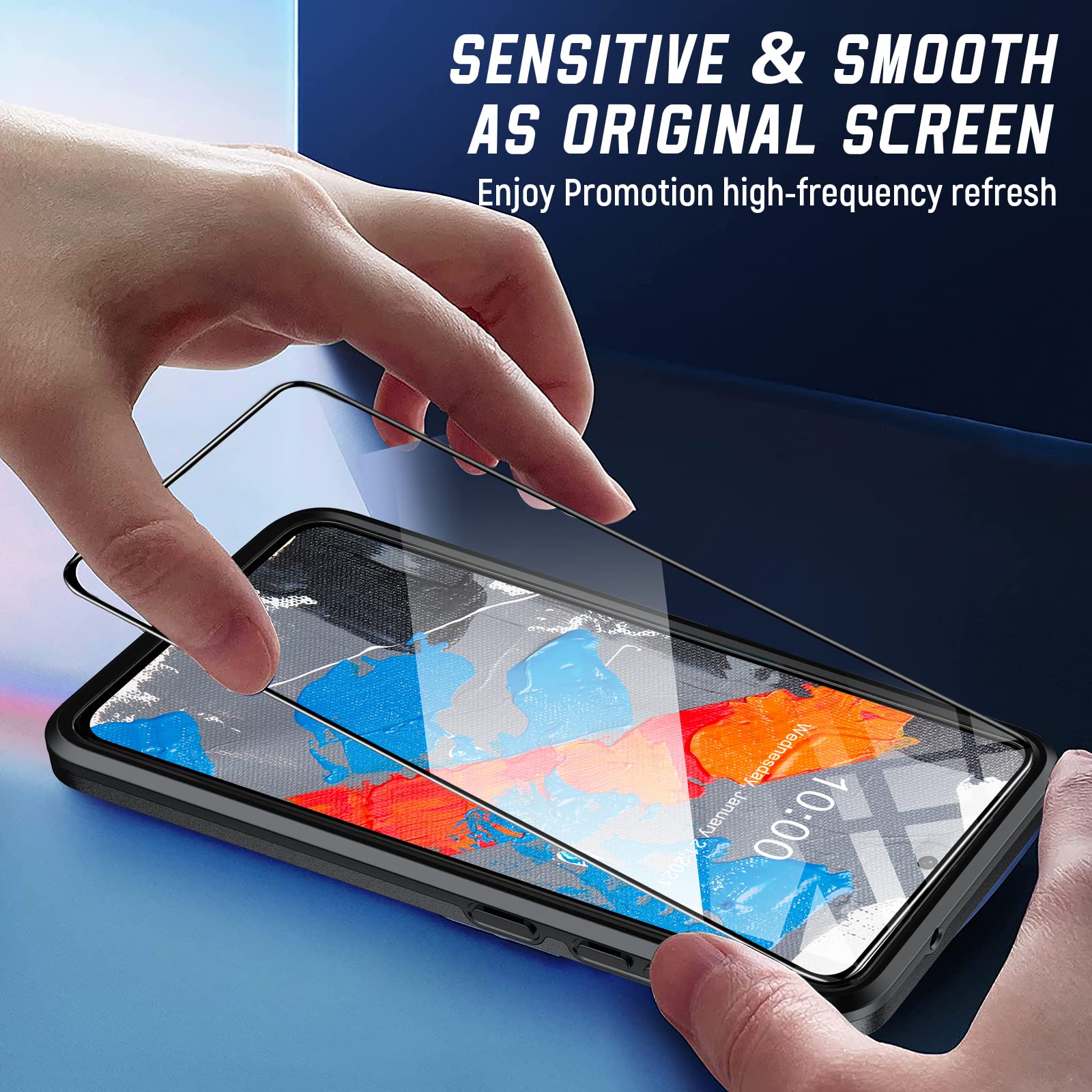 Oterkin For Samsung Galaxy S21 Fe Case,Heavy Duty Military Grade Shockproof Case With Kickstand Ring Tempered Glass Screen Prote