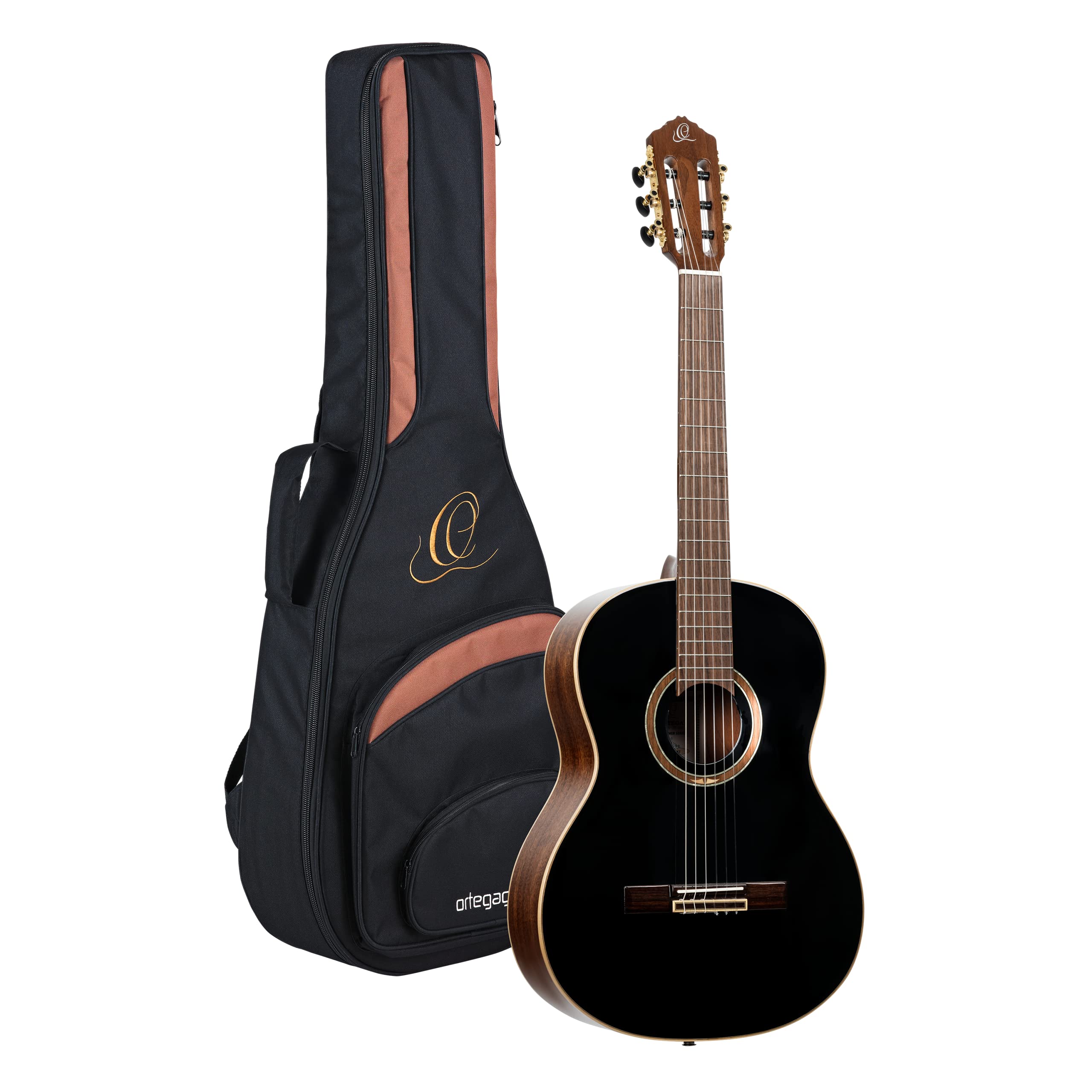 Ortega Guitars 6 String Performer Series Solid Slim Neck Acoustic-Electric Nylon Classical Guitar w/Bag, Right-Handed, Black Top