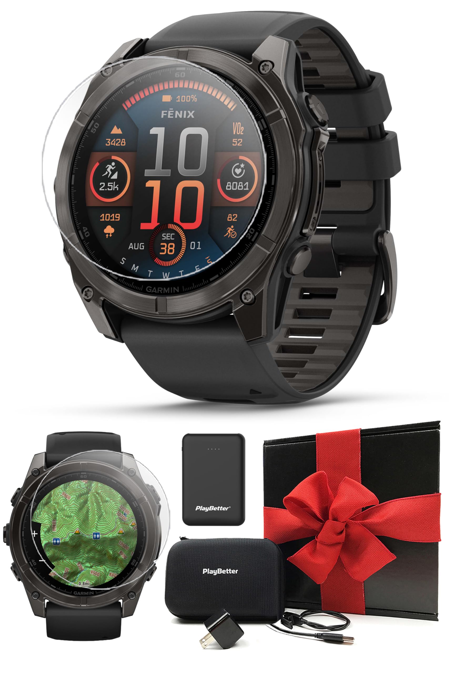 Garmin Fenix 8 AMOLED Sapphire (51mm, Carbon Gray DLC Titanium) Multisport GPS Smartwatch Gift Box Bundle - 1.4 Touchscreen, LED