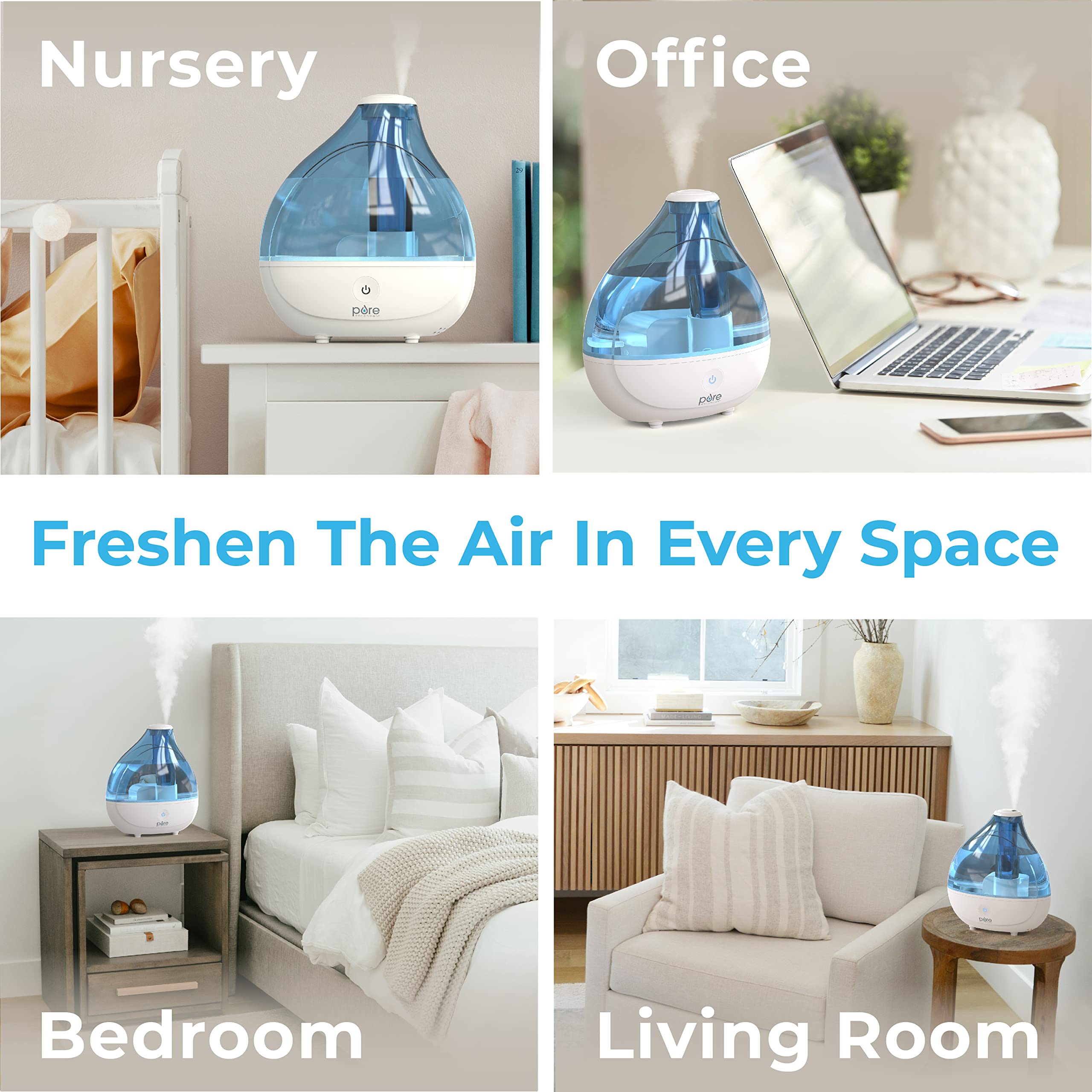 Pure Enrichment Mistaire Ultrasonic Cool Mist Humidifier   Quiet Air Humidifier For Bedroom, Nursery, Office, & Indoor Plants