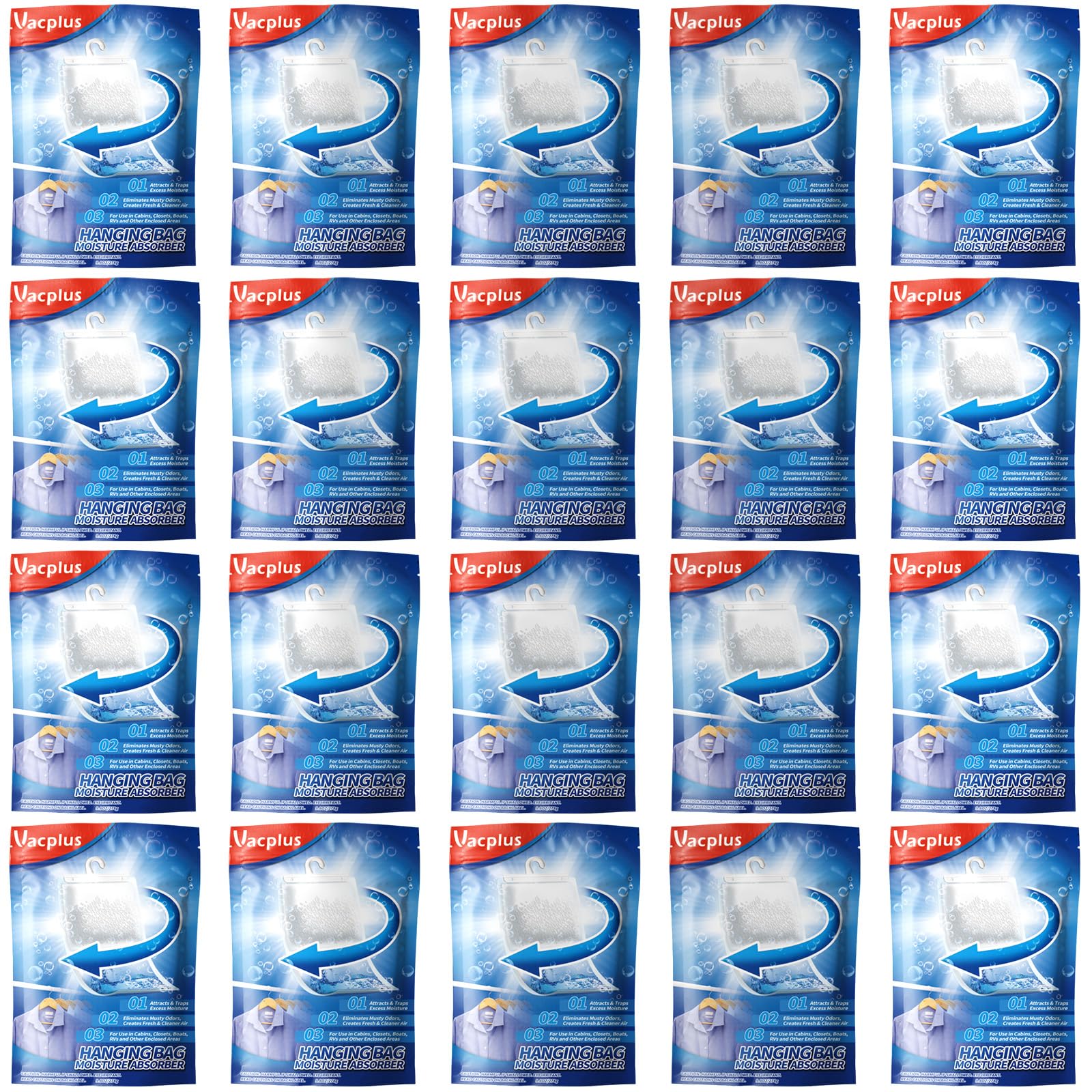 Vacplus Moisture Absorbers Packets, Fragrance Free 20 Pack, Humidity Packs, Dessicant Packets, Hanging Closet Dehumidifier Bags,