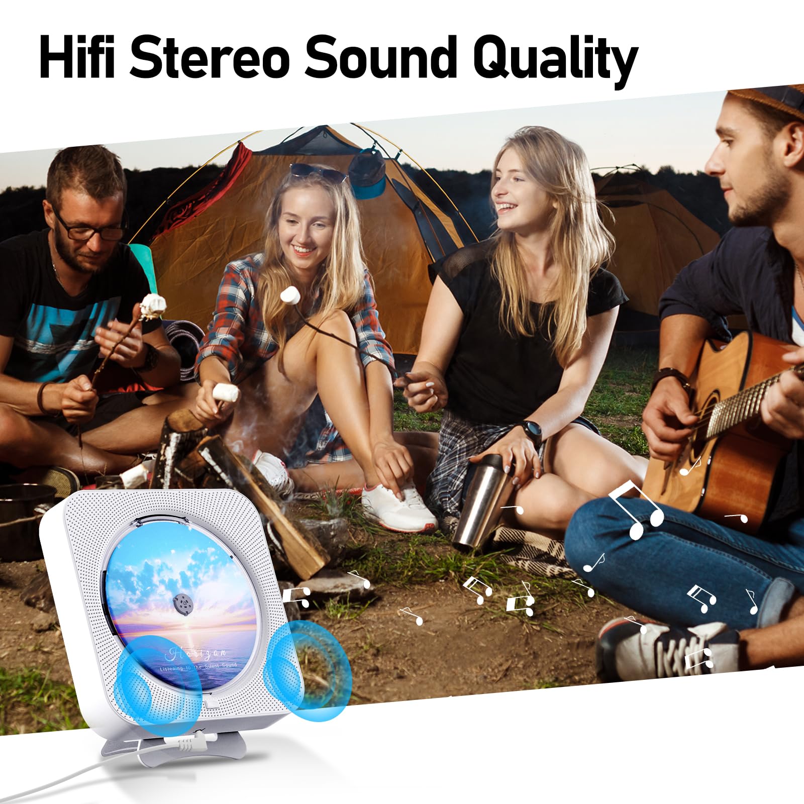 MICOCIOUS Bluetooth Portable CD Music Player - White, Remote Control, Built-in Speakers, FM Radio Boombox with LED Display