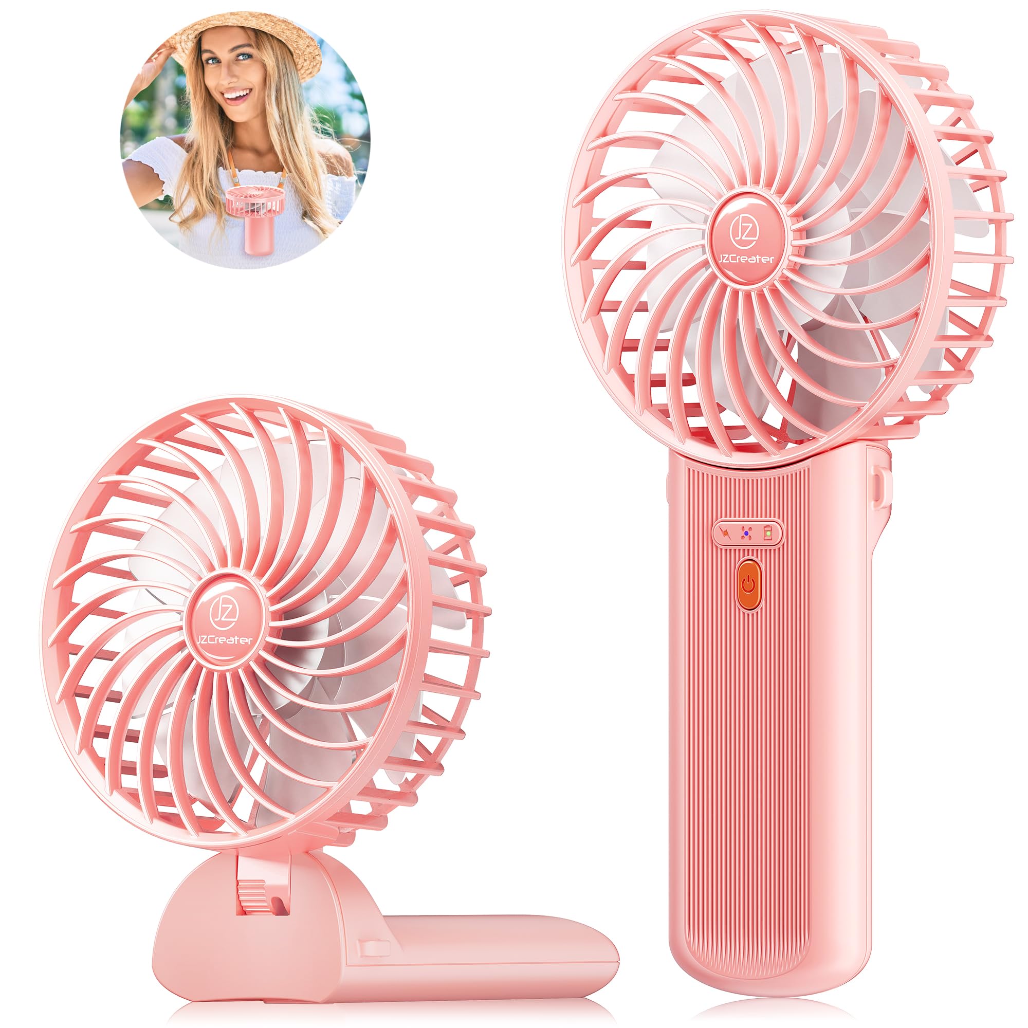 Jzcreater Mini Handheld Fan,Portable Hand Held Fan, 15H Cooling Fan, Quiet 4 Speed, Usb Rechargeable Battery Operated Desk Fan,