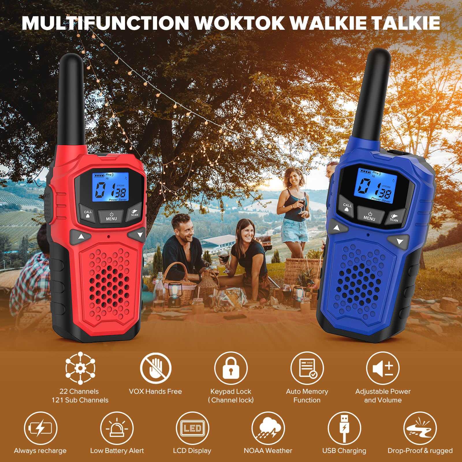 Walkie Talkies For Adults  Woktok Long Range 2 Way Radio For Camping Hiking Hand Held Hiking Accessories Camping Gear Xmas Birth