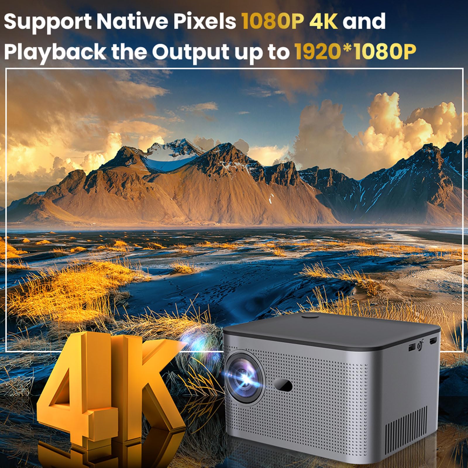 Native 1080P Full Hd Projector 4K,Outdoor Projector,800 Ansi Movie Projector,18000 Lumens Bt 5.0 Wifi 6 Home Indoor Projector Bu