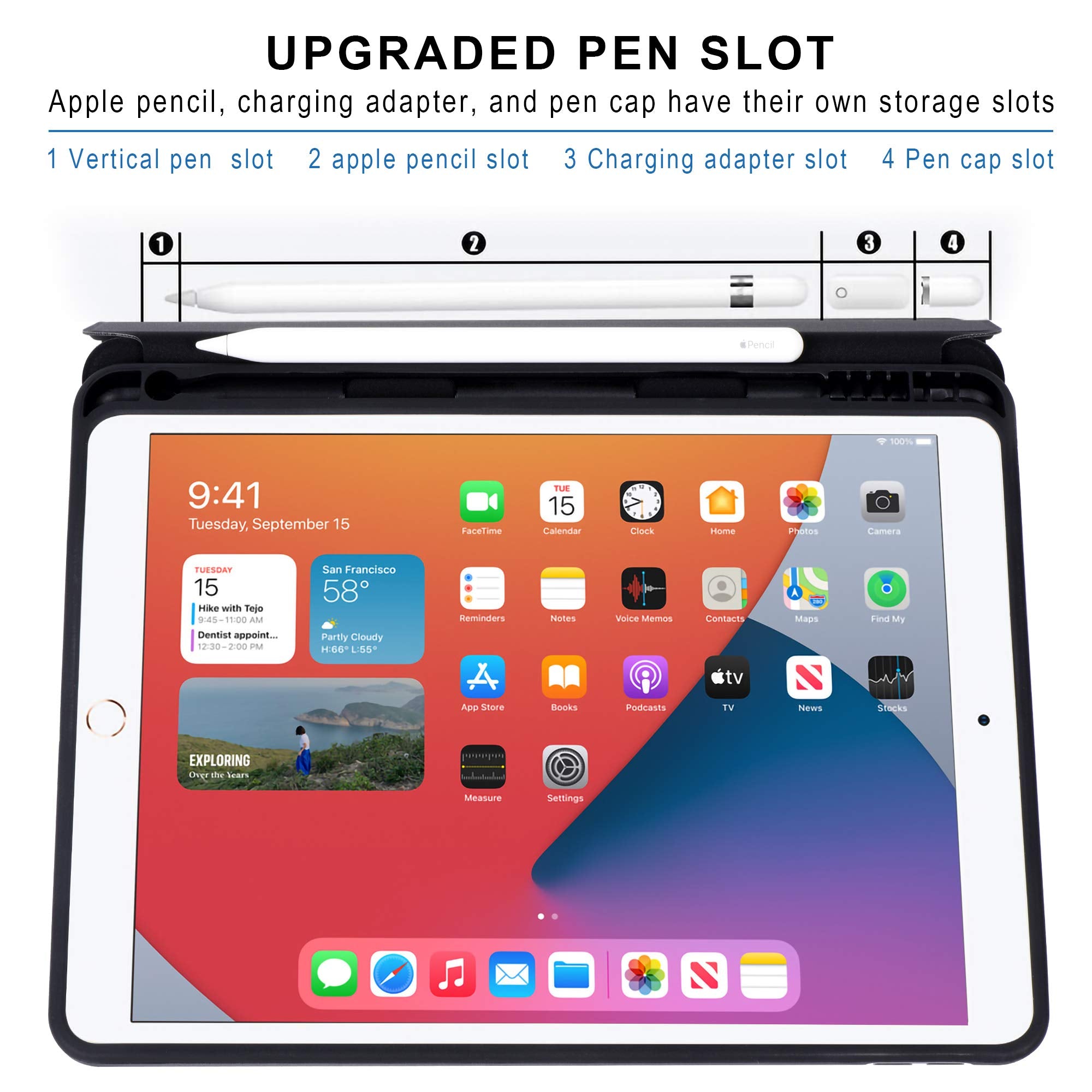 Arae For Ipad 10.2 Inch Case (9Th Generation 2021) & (7Th Generation 2019) & (8Th Generation 2020) With Pencil Holder Auto Wake/