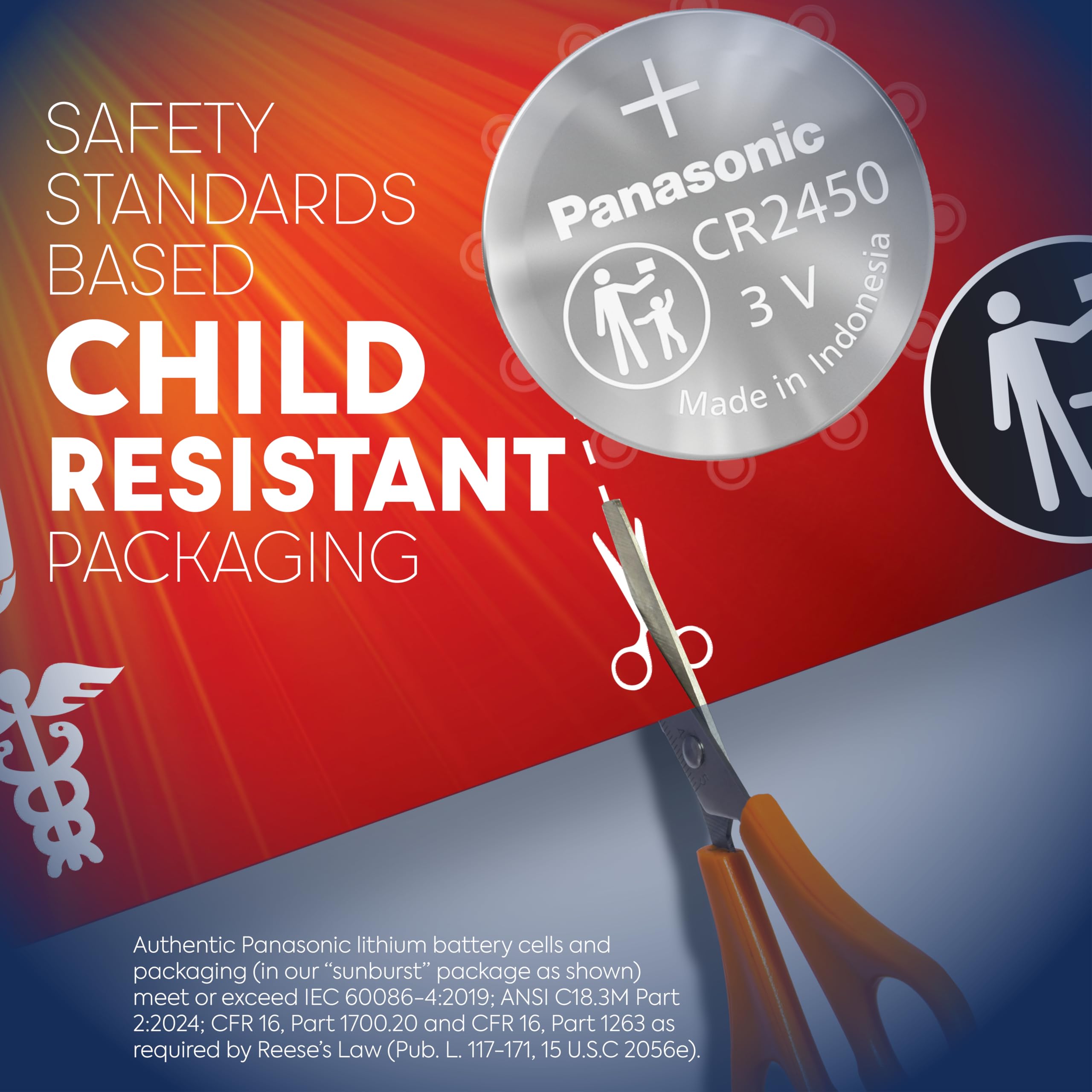 Panasonic Cr2450 3.0 Volt Long Lasting Lithium Coin Cell Batteries In Child Resistant, Standards Based Packaging, 1 Battery Pack