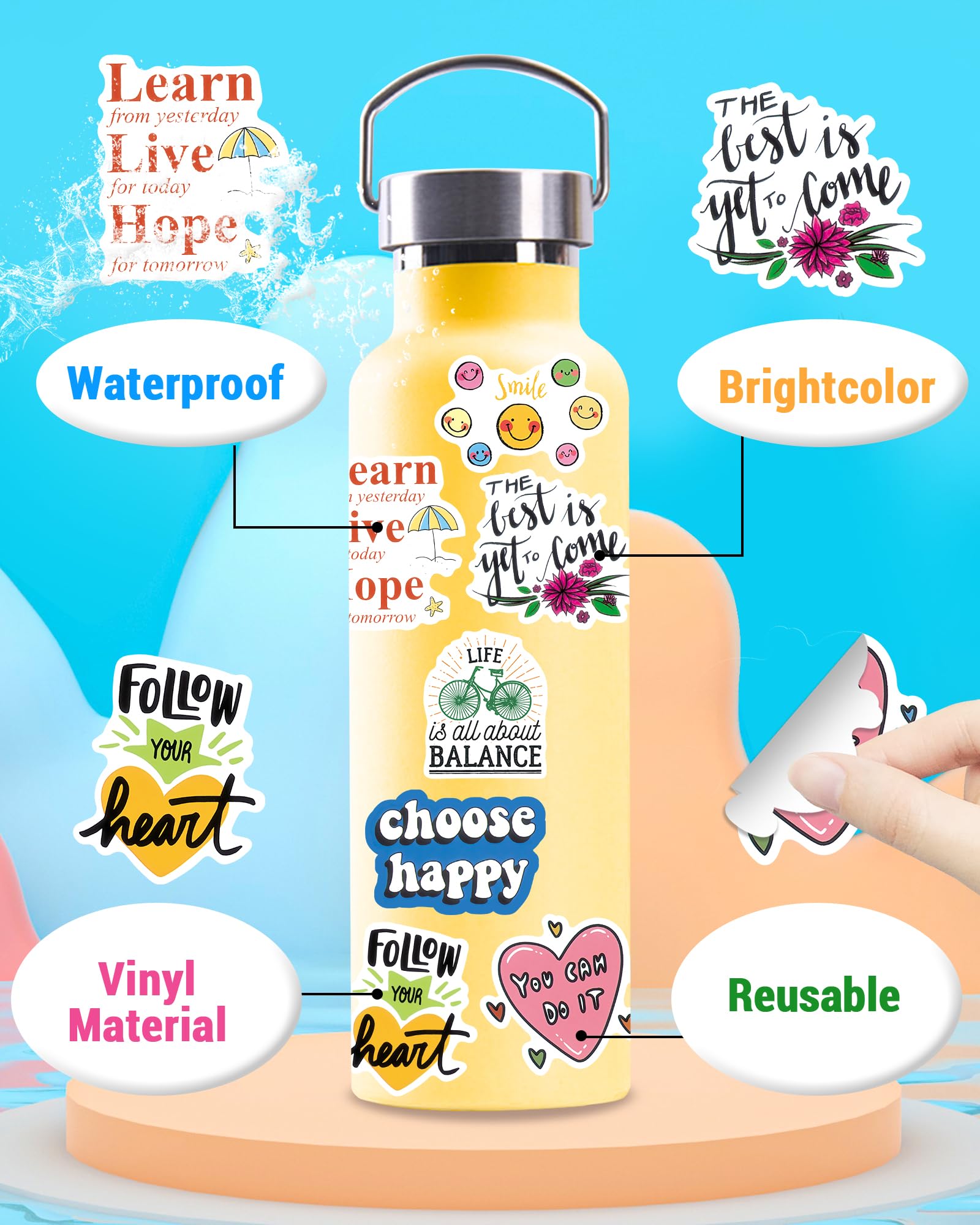 300 Pcs Inspirational Stickers For Adults, Scrapbook Vision Board Supplies Motivational Stickers For Water Bottles Laptop, Posit