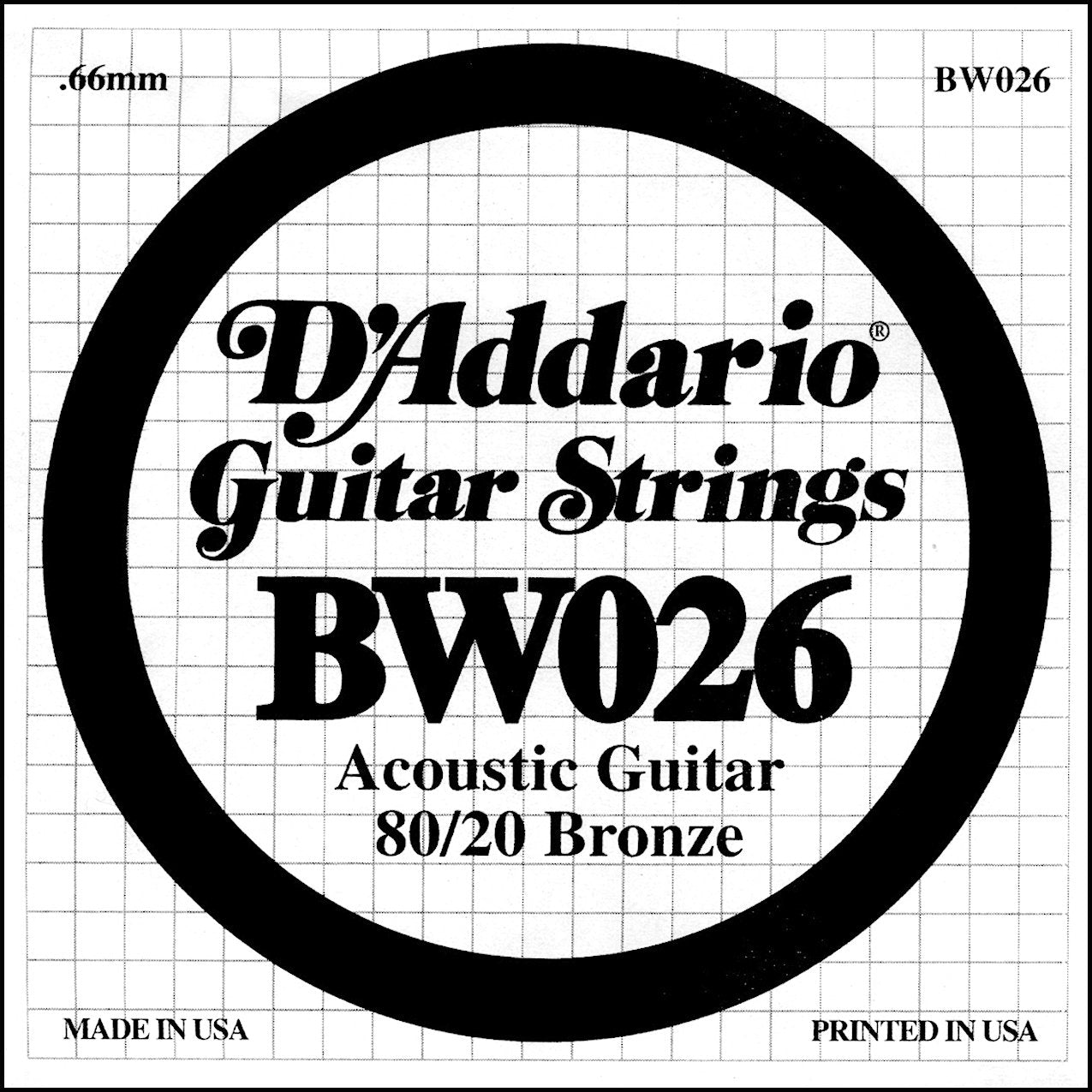 DAddario BW026 Bronze Wound Acoustic Guitar Single String, .026