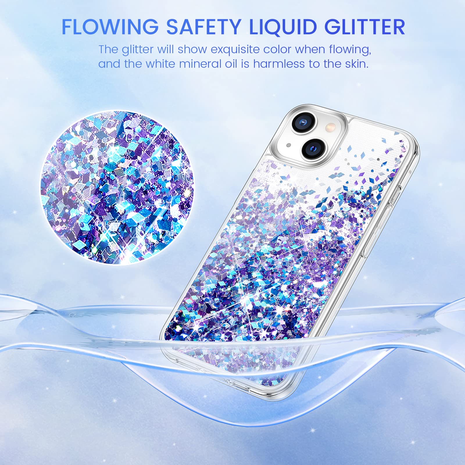 Caka For Iphone 13 Case, Iphone 14 Case Glitter With Screen Protector For Women Girls Liquid Bling Sparkle Floating Quicksand Tr
