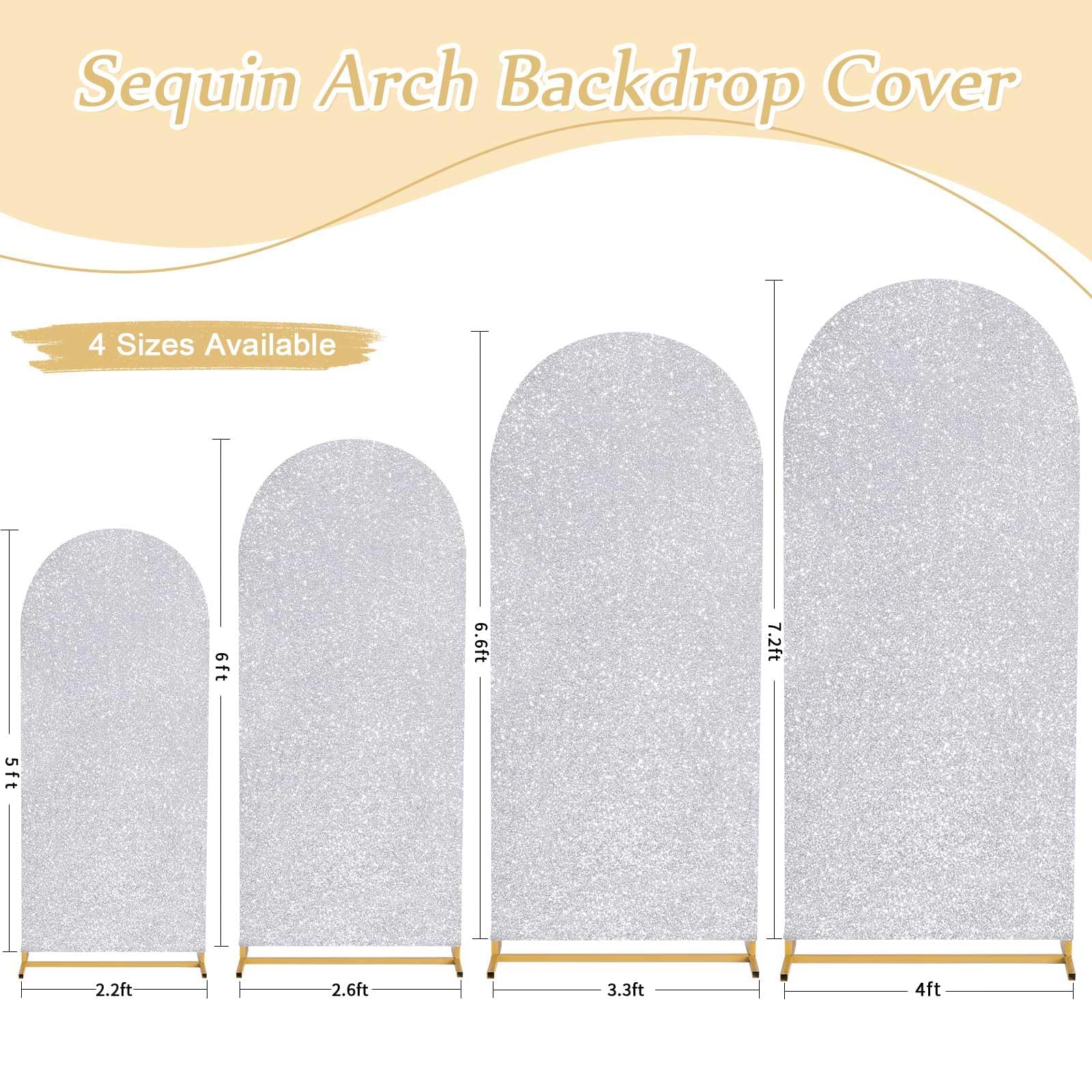 6.6Ft Silver Arch Backdrop Covers Glitter Wedding Arch Cover Spandex Fitted Covers For Wedding Birthday Party Photography Decor