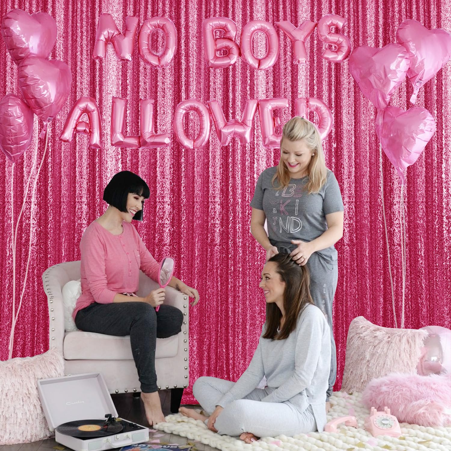 2  8Ft 2Pcs Hot Pink Sequin Backdrop Curtains Panels, Fuchsia Photography Backdrop Glitter Curtains Fabric Background For Christ