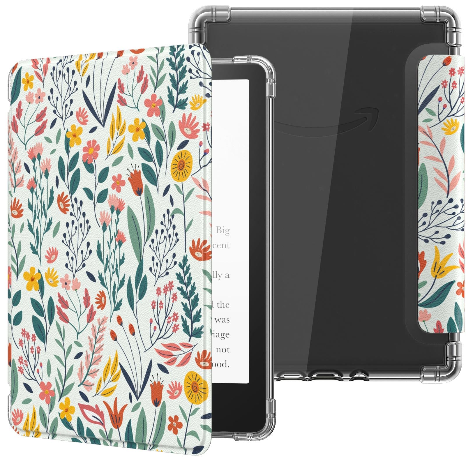 MoKo Case for 6' Kindle (11th Generation 2024/2022 Release), Ultra Clear Soft Flexible Transparent TPU Back Cover Light Shell with Auto Wake/Sleep for Kindle 11th Generation 2024, Flowers