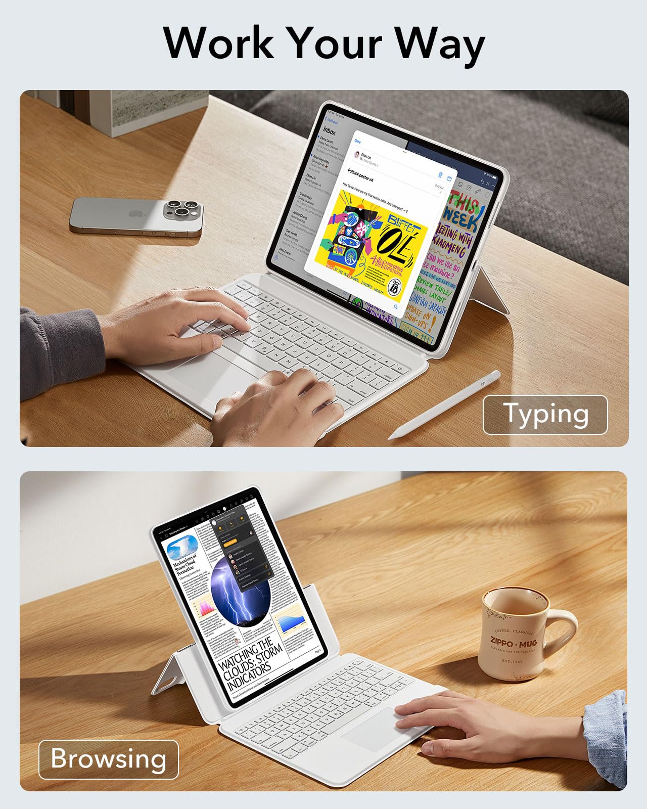Esr Ascend For Ipad Air 13 Inch 2024, Keyboard Case With Trackpad, Magnetic Detachable Keyboard With Backlit Keys, Fully Adjusta