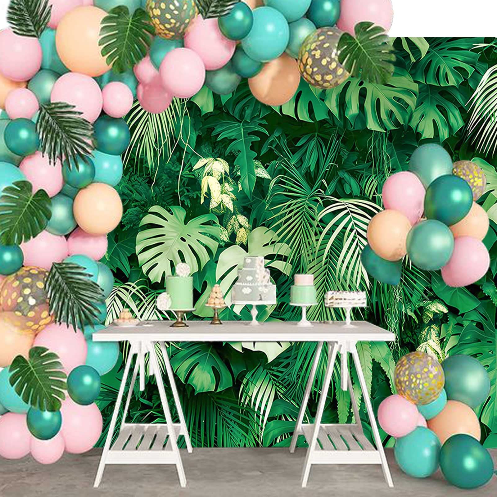 Maqtt 72X60In Jungle Safari Plants Photo Background For Hawaiian Luau Party Green Tropical Palm Leaves Picture Photography Backd